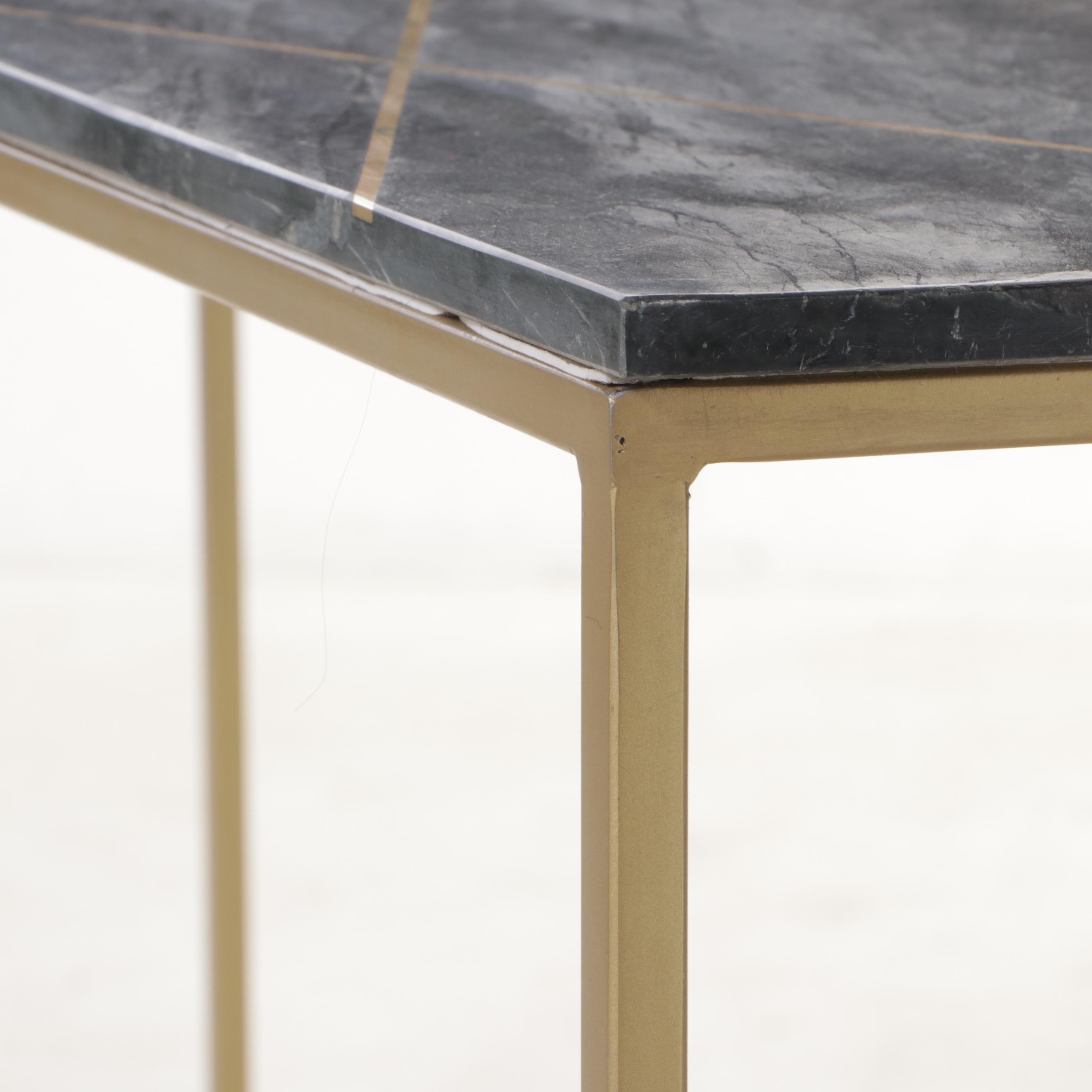 Modern Brass, Marble and Metal Console Table
