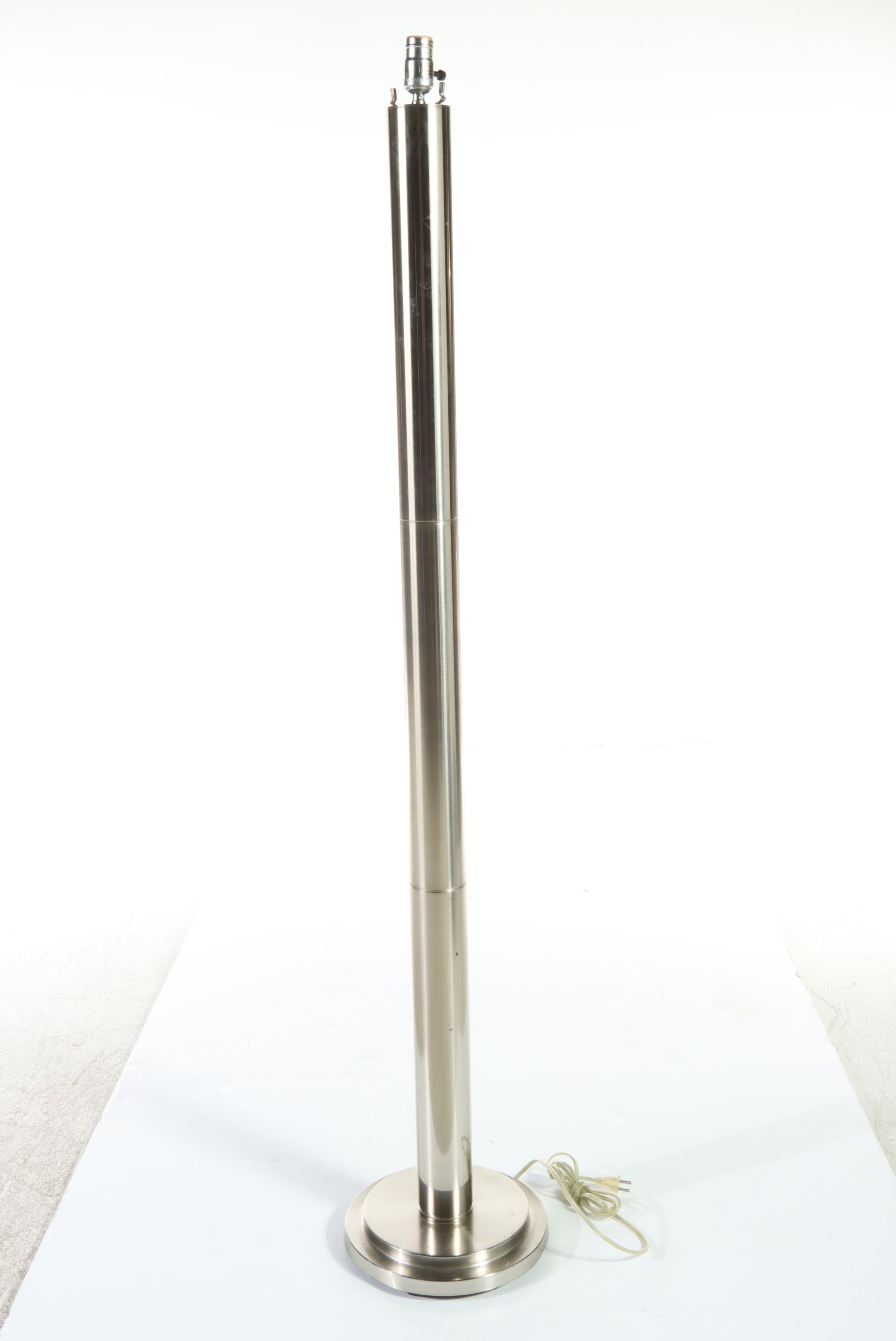 Pair of Chromed Metal Floor Lamps, Contemporary