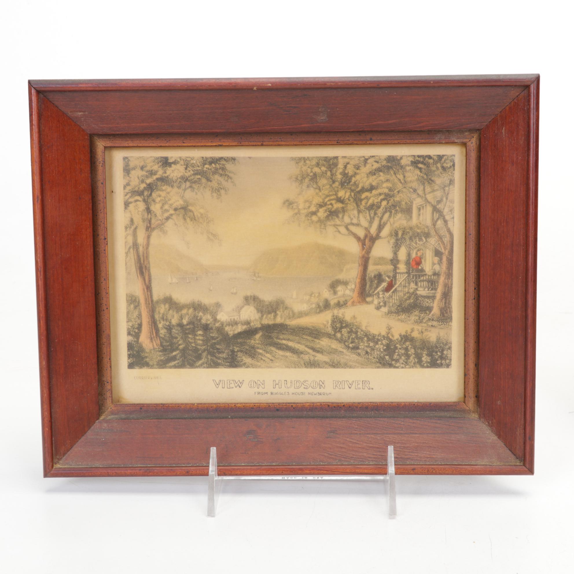 Framed Currier Prints with Vanity Jars and Other Decor, 20th Century