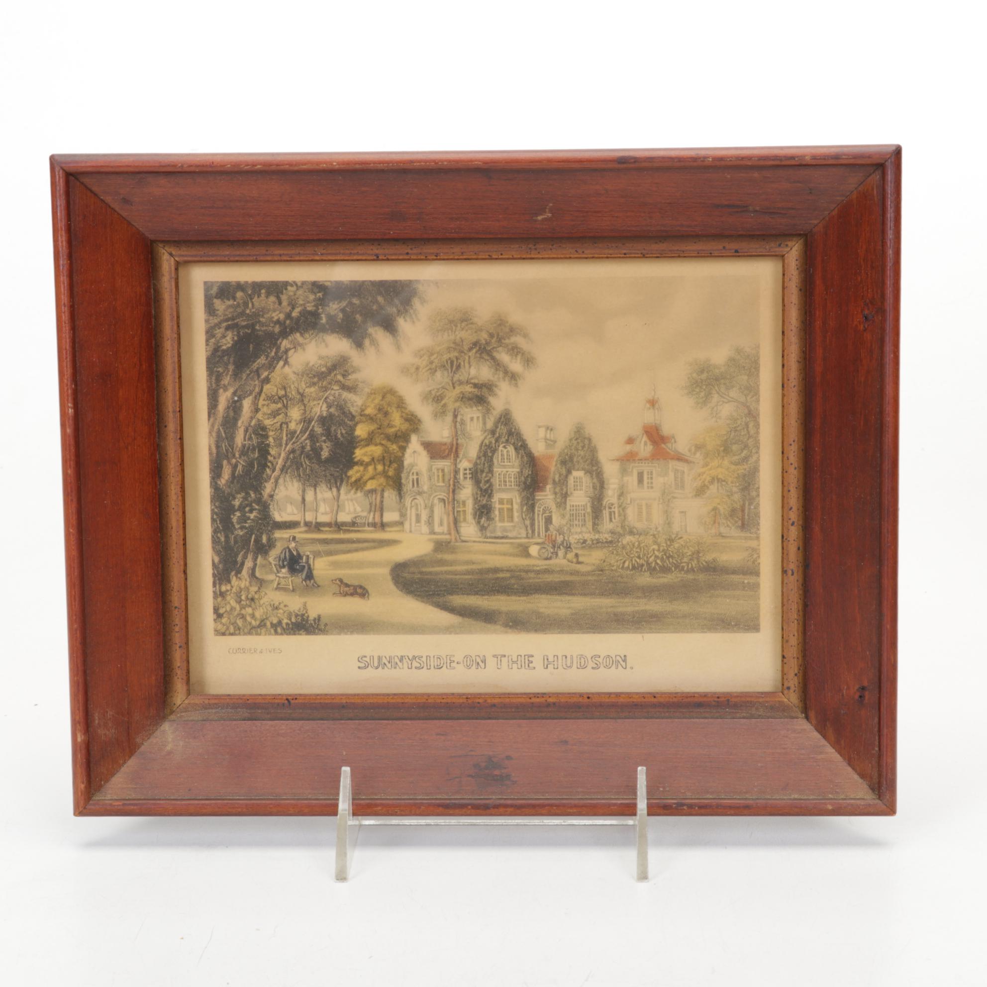 Framed Currier Prints with Vanity Jars and Other Decor, 20th Century