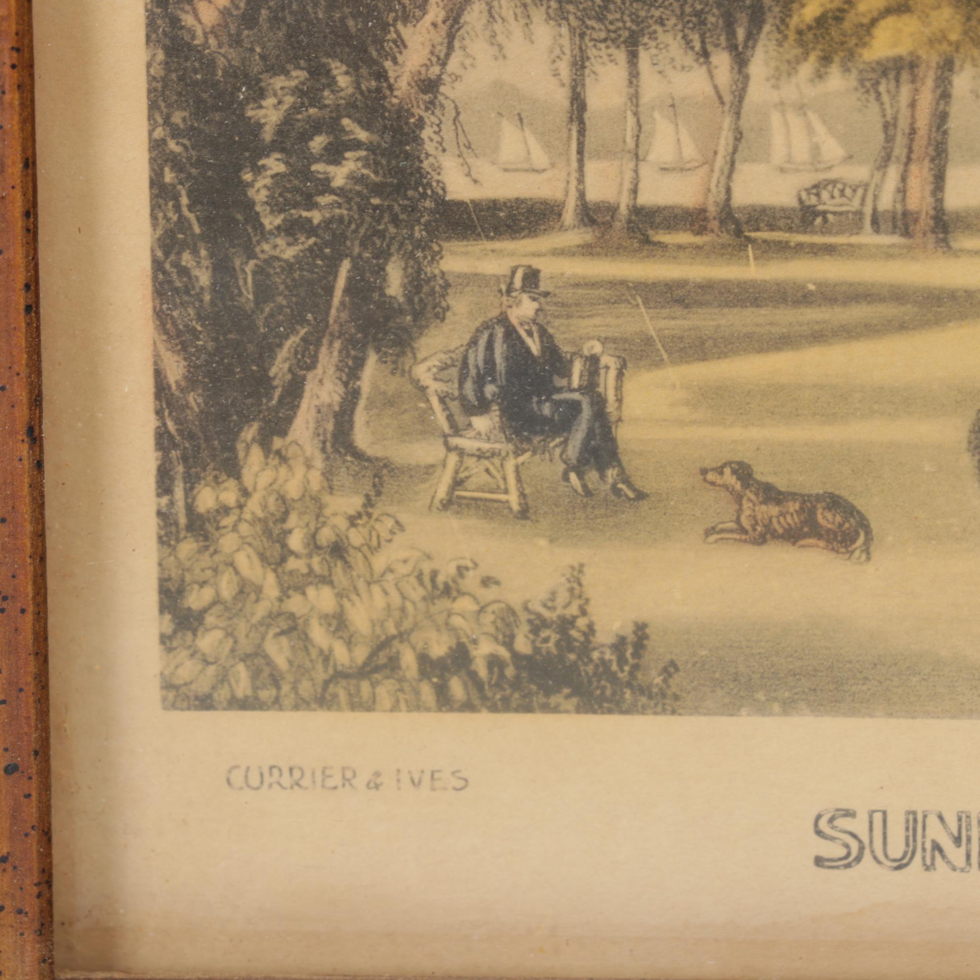 Framed Currier Prints with Vanity Jars and Other Decor, 20th Century