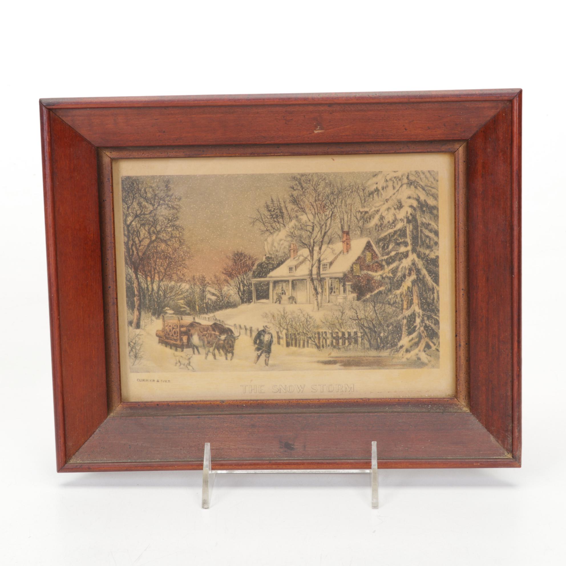 Framed Currier Prints with Vanity Jars and Other Decor, 20th Century