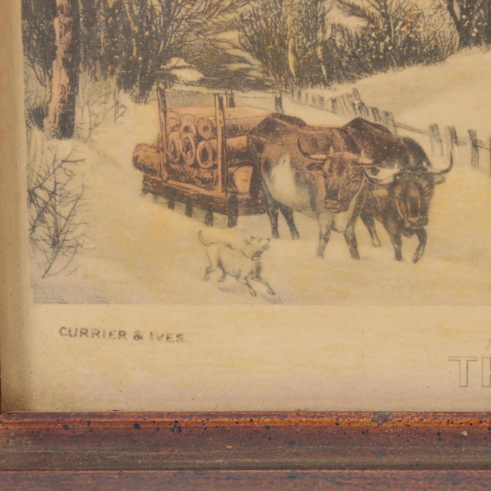 Framed Currier Prints with Vanity Jars and Other Decor, 20th Century