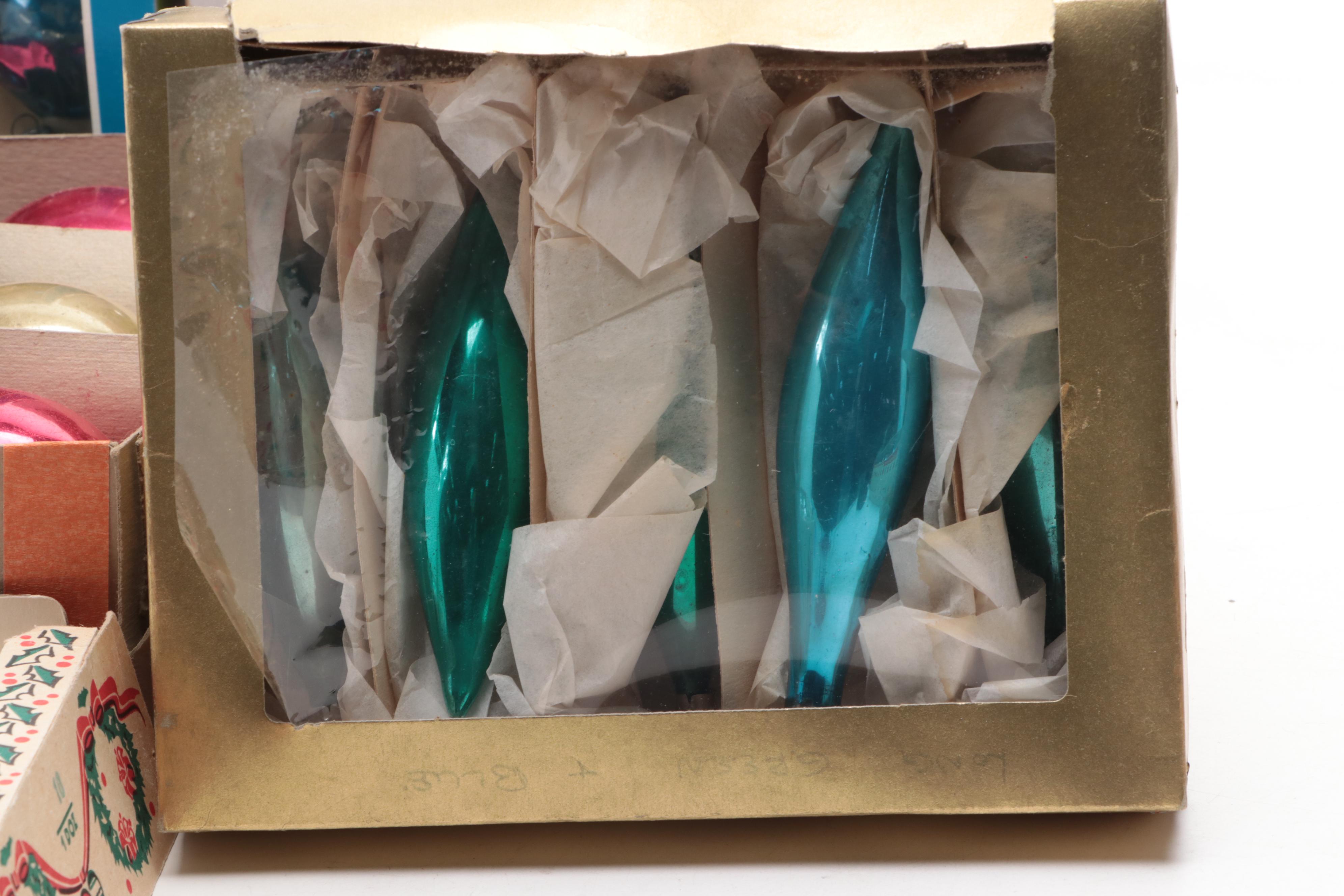 Shiny Brite, Coby, and Other Glass Christmas Ornaments, Mid to Late 20th Century