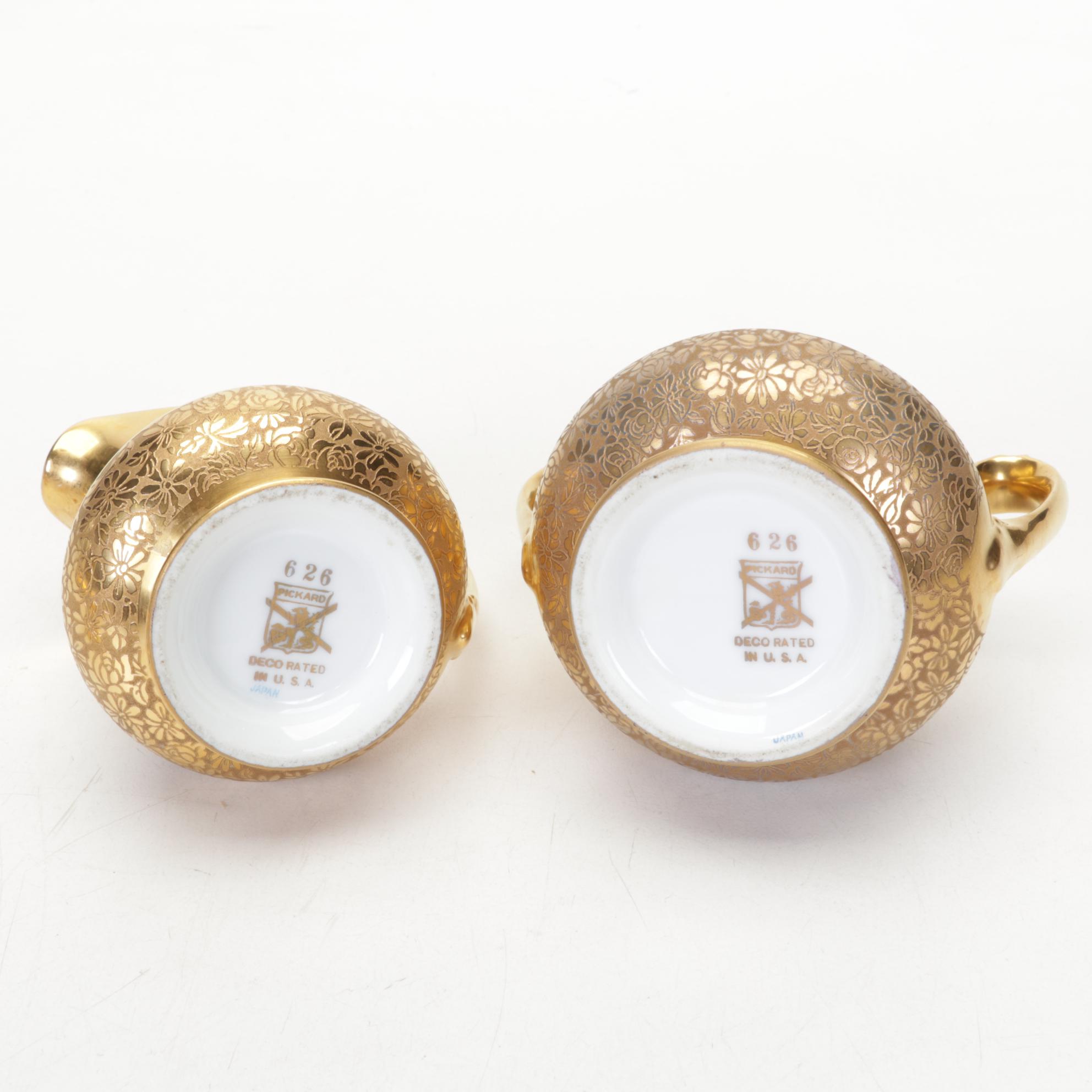 Pickard China "Rose and Daisy" and "Honeysuckle" Porcelain Creamer, Sugar, Tray