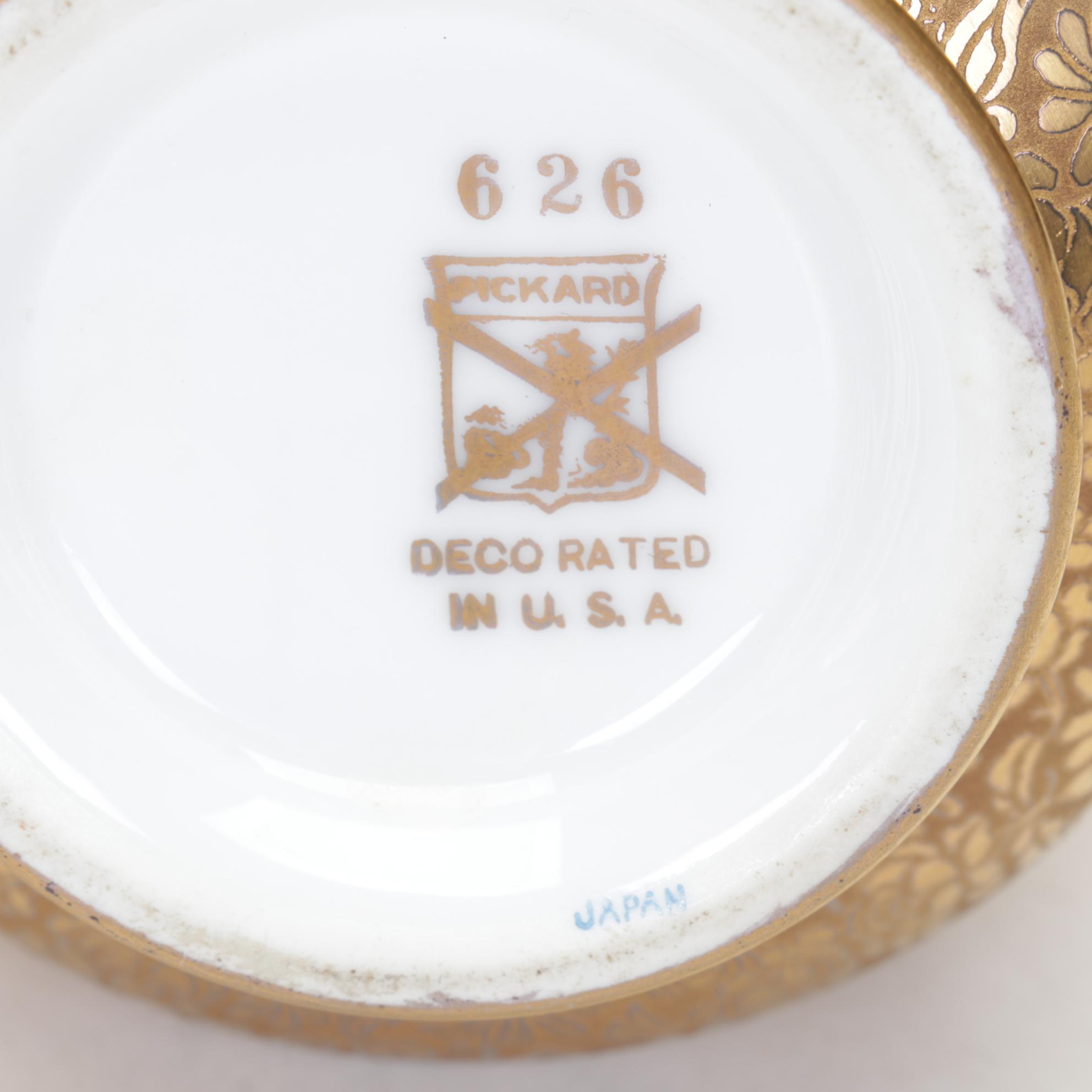 Pickard China "Rose and Daisy" and "Honeysuckle" Porcelain Creamer, Sugar, Tray