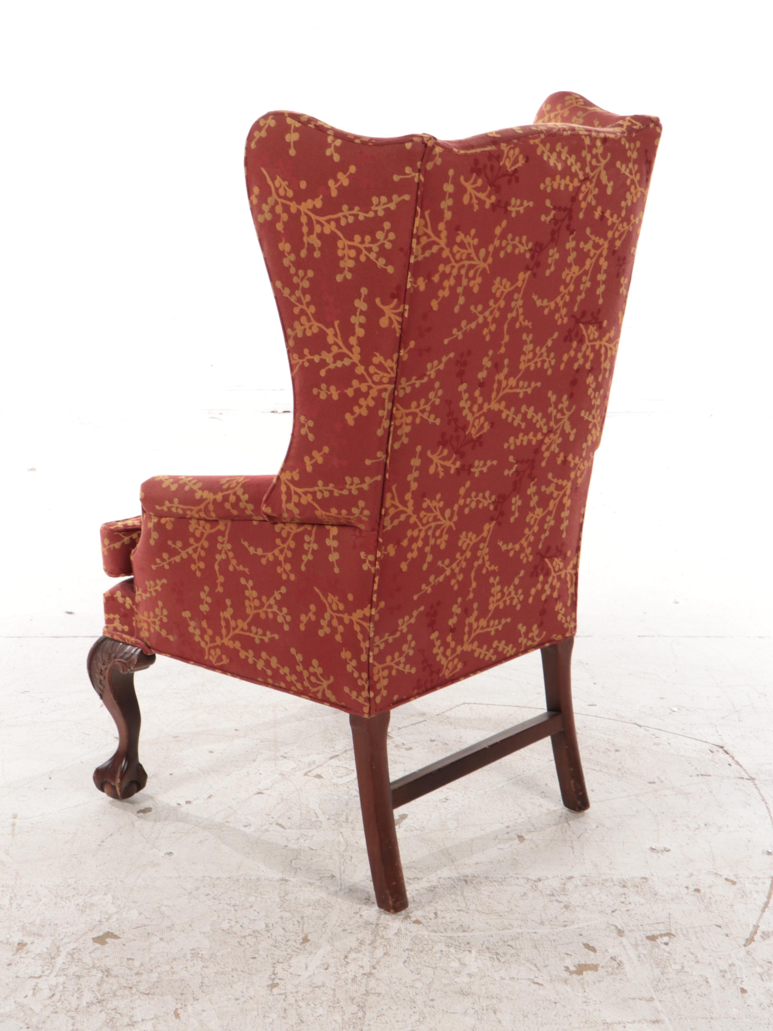 Chippendale Style Custom-Upholstered Wingback Armchair
