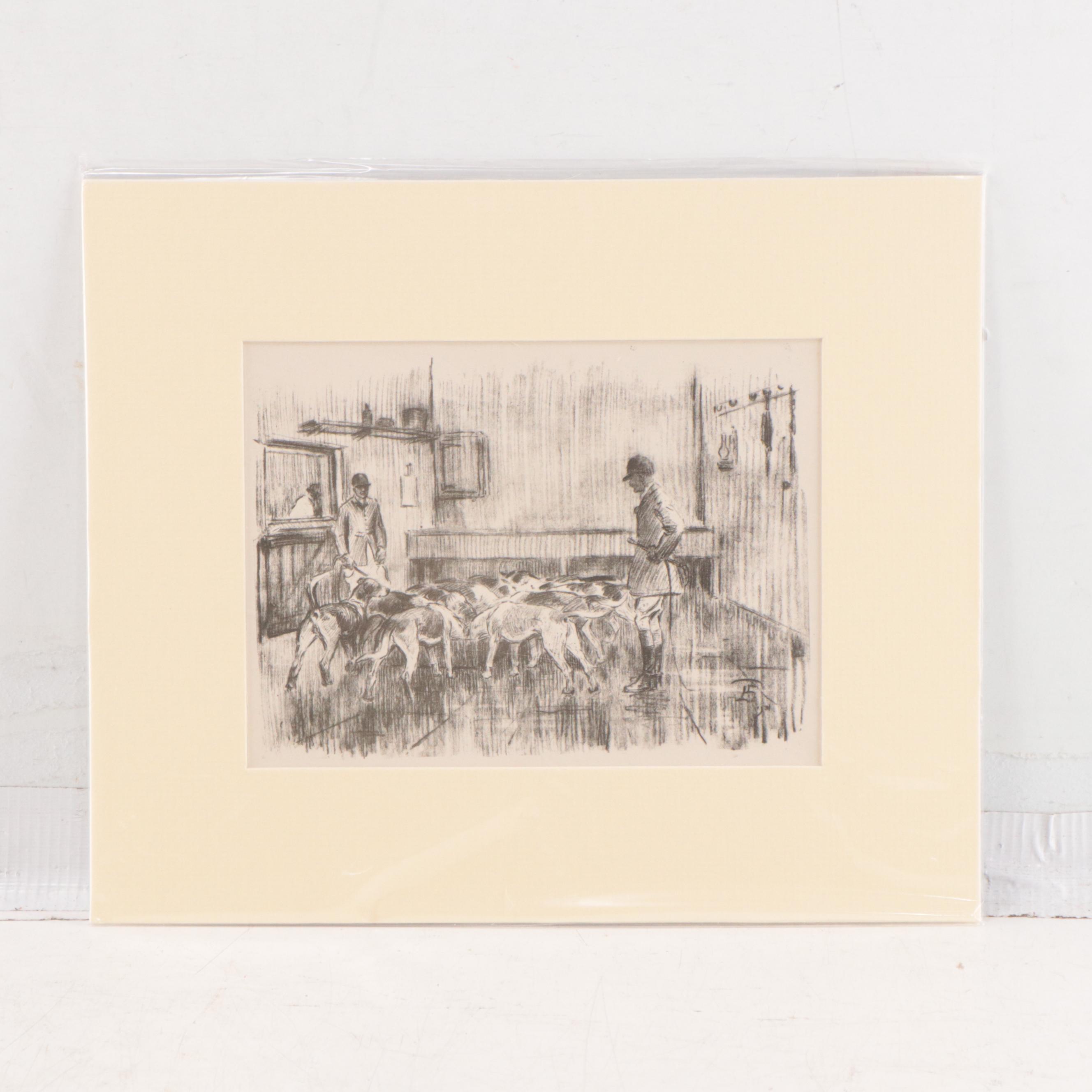 English Hunting Genre Artwork Including Offset Lithograph After Edgar Degas