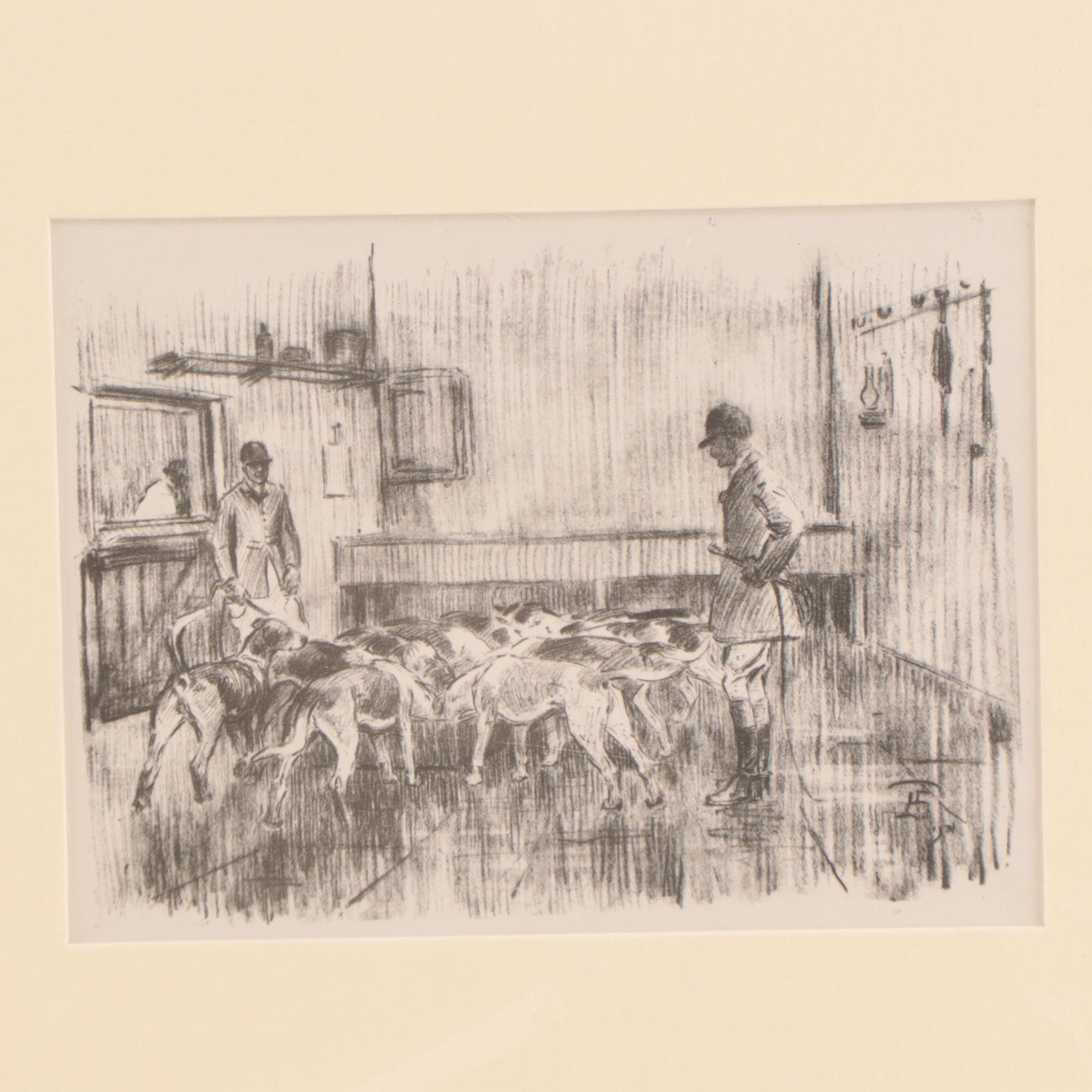 English Hunting Genre Artwork Including Offset Lithograph After Edgar Degas