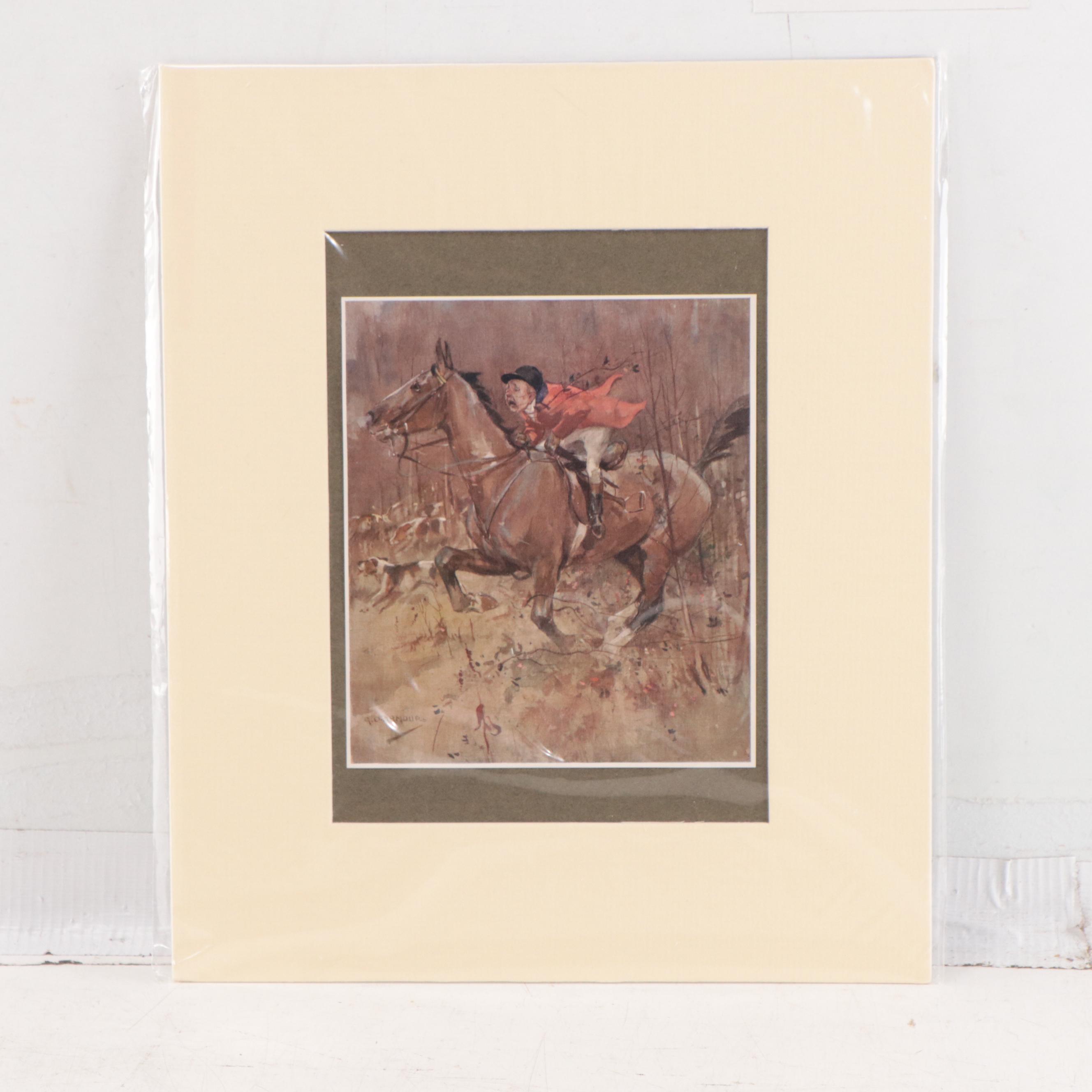 English Hunting Genre Artwork Including Offset Lithograph After Edgar Degas