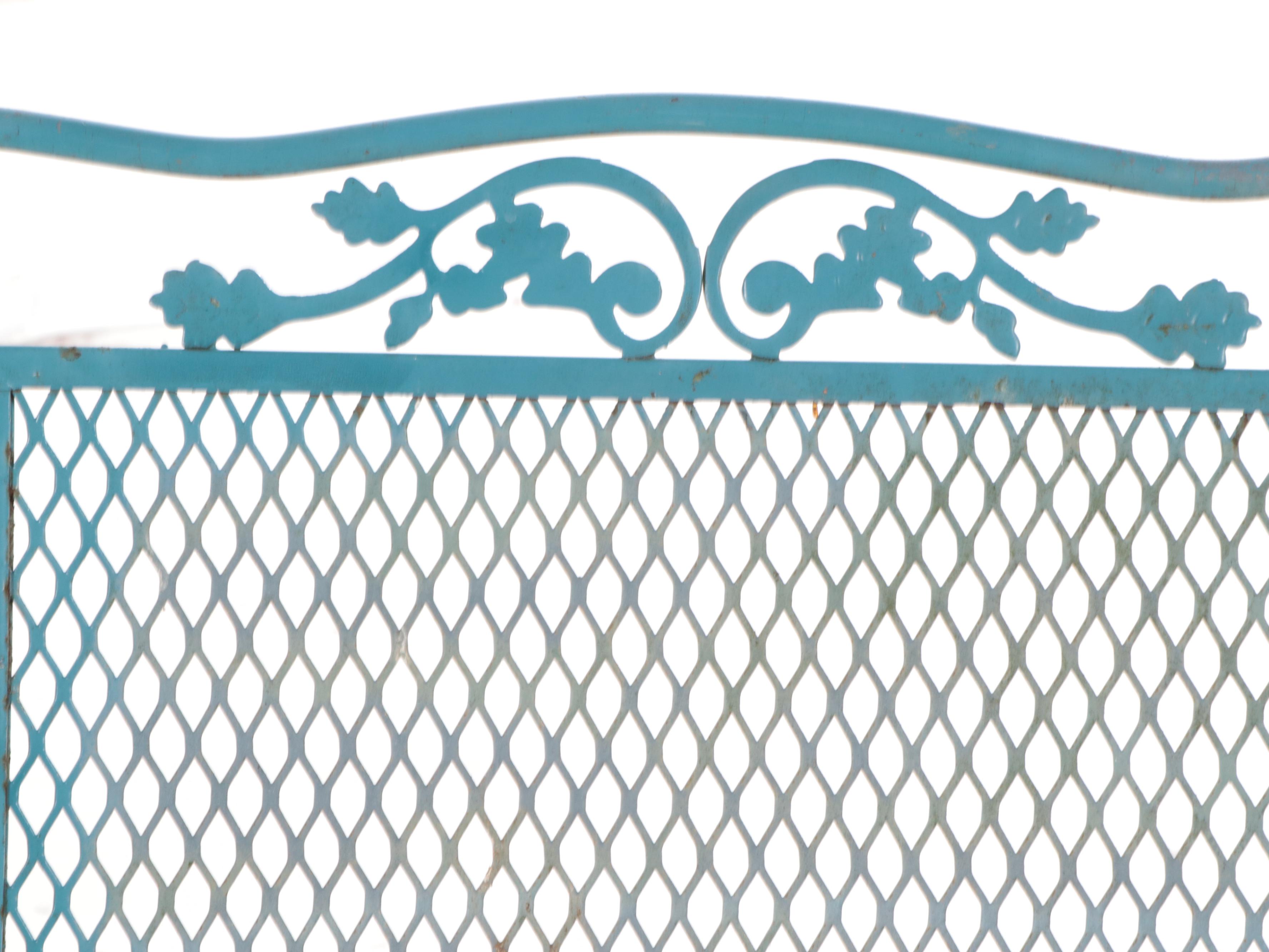 Pair of Blue-Painted Iron and Wire Mesh Patio Rocking Armchairs