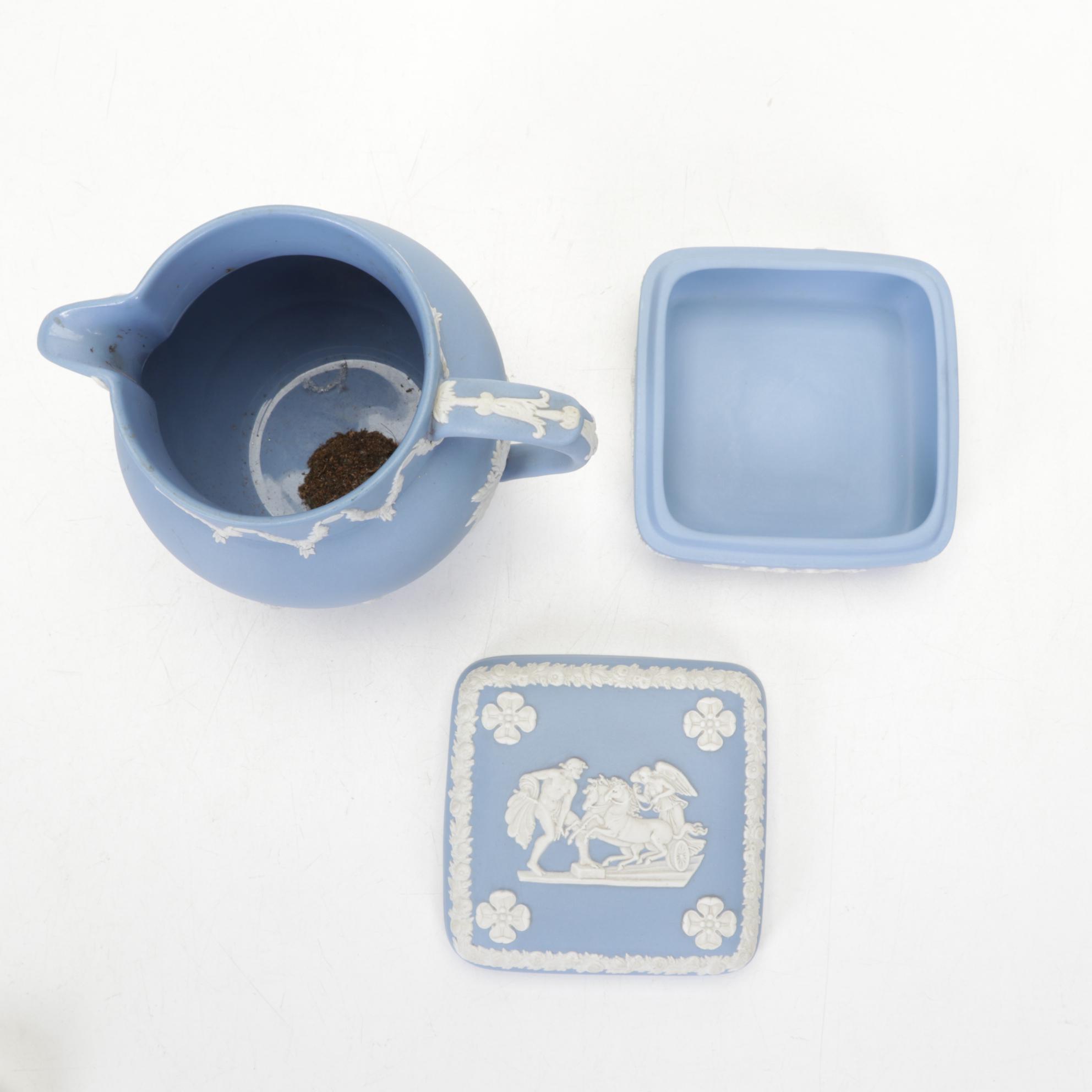 Perry Coyle Glass Plate with Wedgwood Tableware and Other Figurines