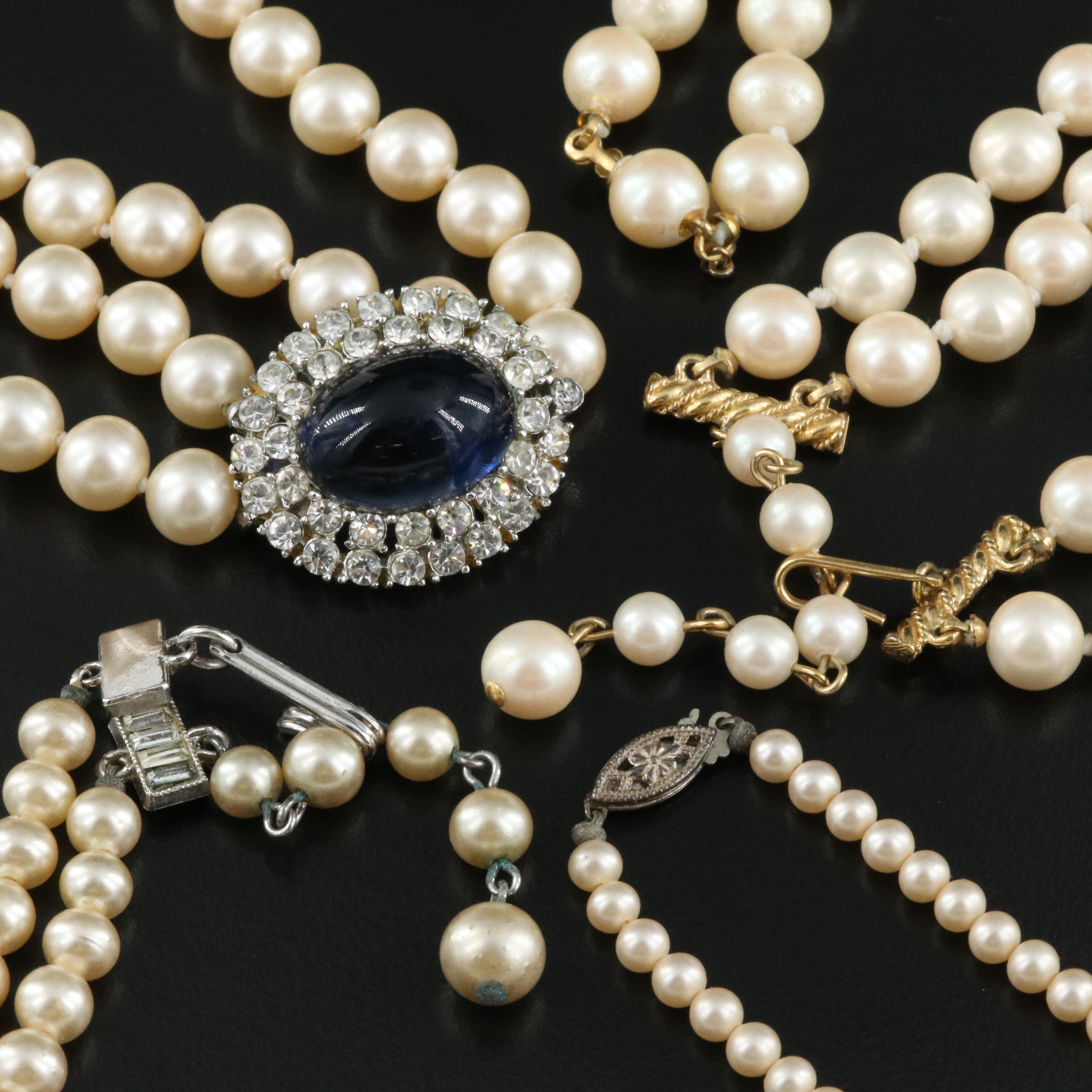 Vintage Grouping Including Crown Trifari, Faux Pearl, Rhinestone and Glass