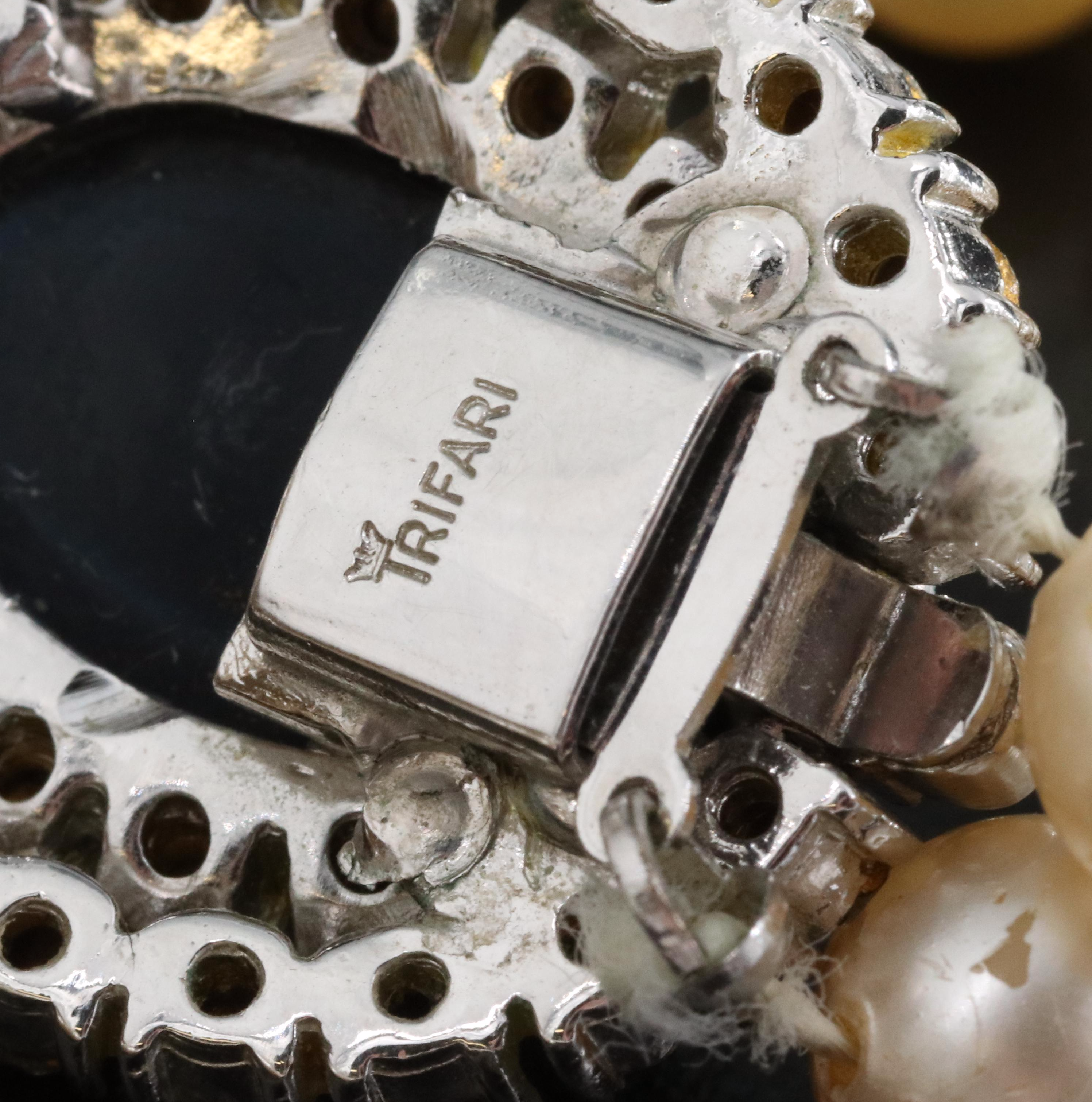 Vintage Grouping Including Crown Trifari, Faux Pearl, Rhinestone and Glass