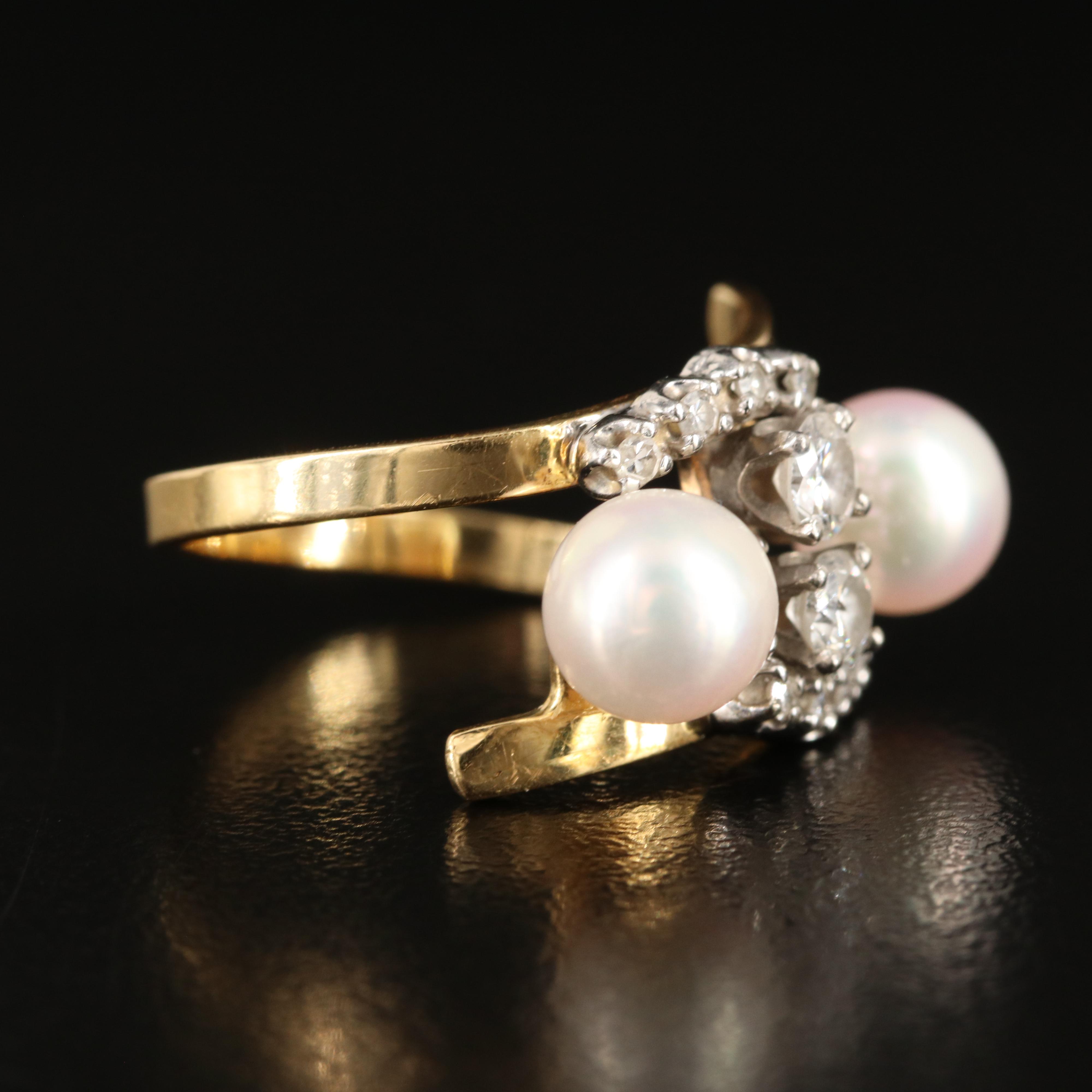 18K Pearl and Diamond Bypass Ring