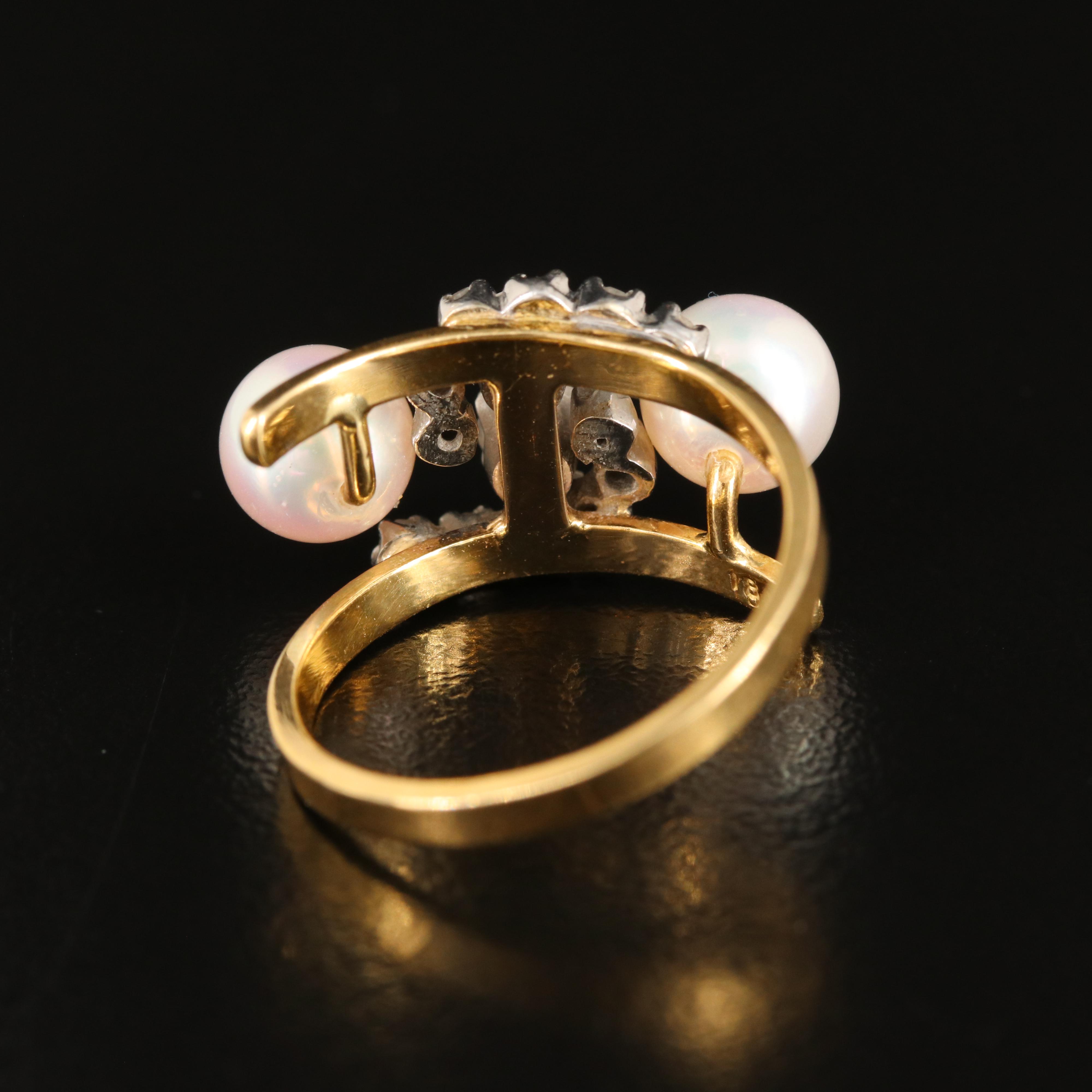 18K Pearl and Diamond Bypass Ring