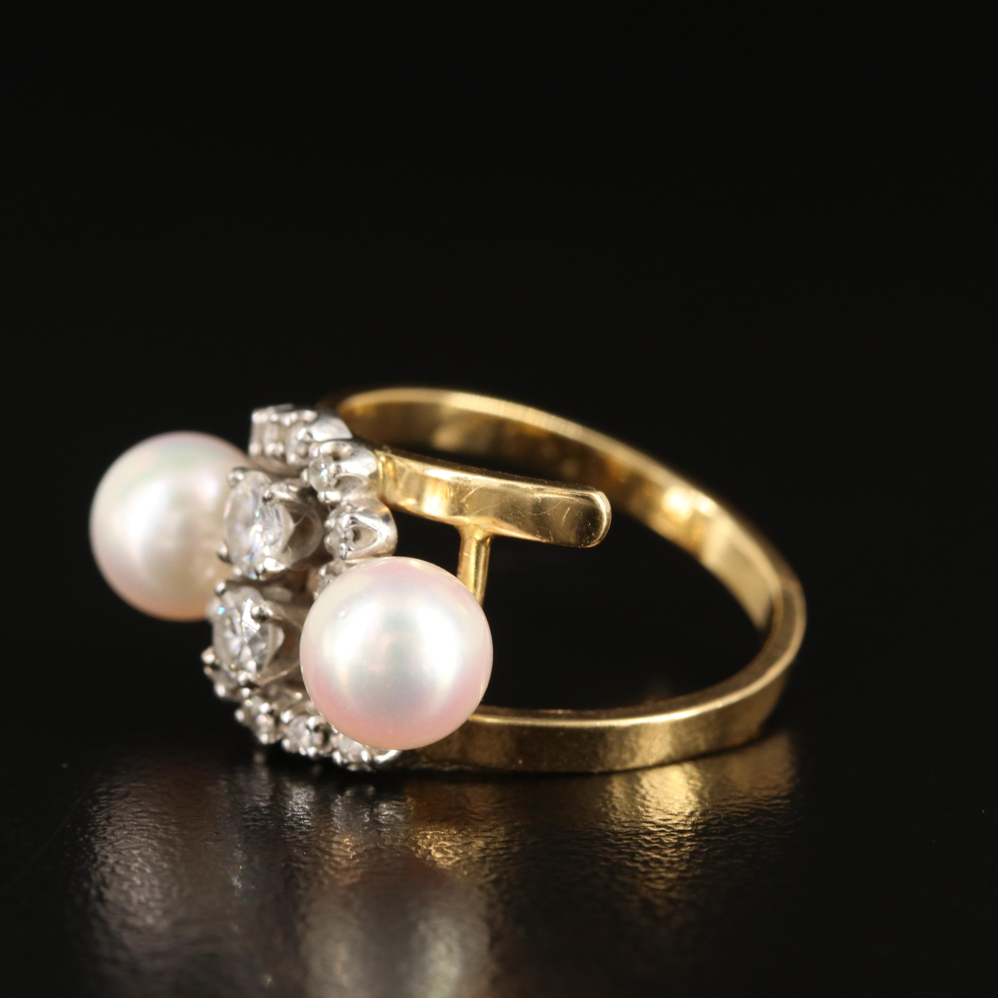 18K Pearl and Diamond Bypass Ring