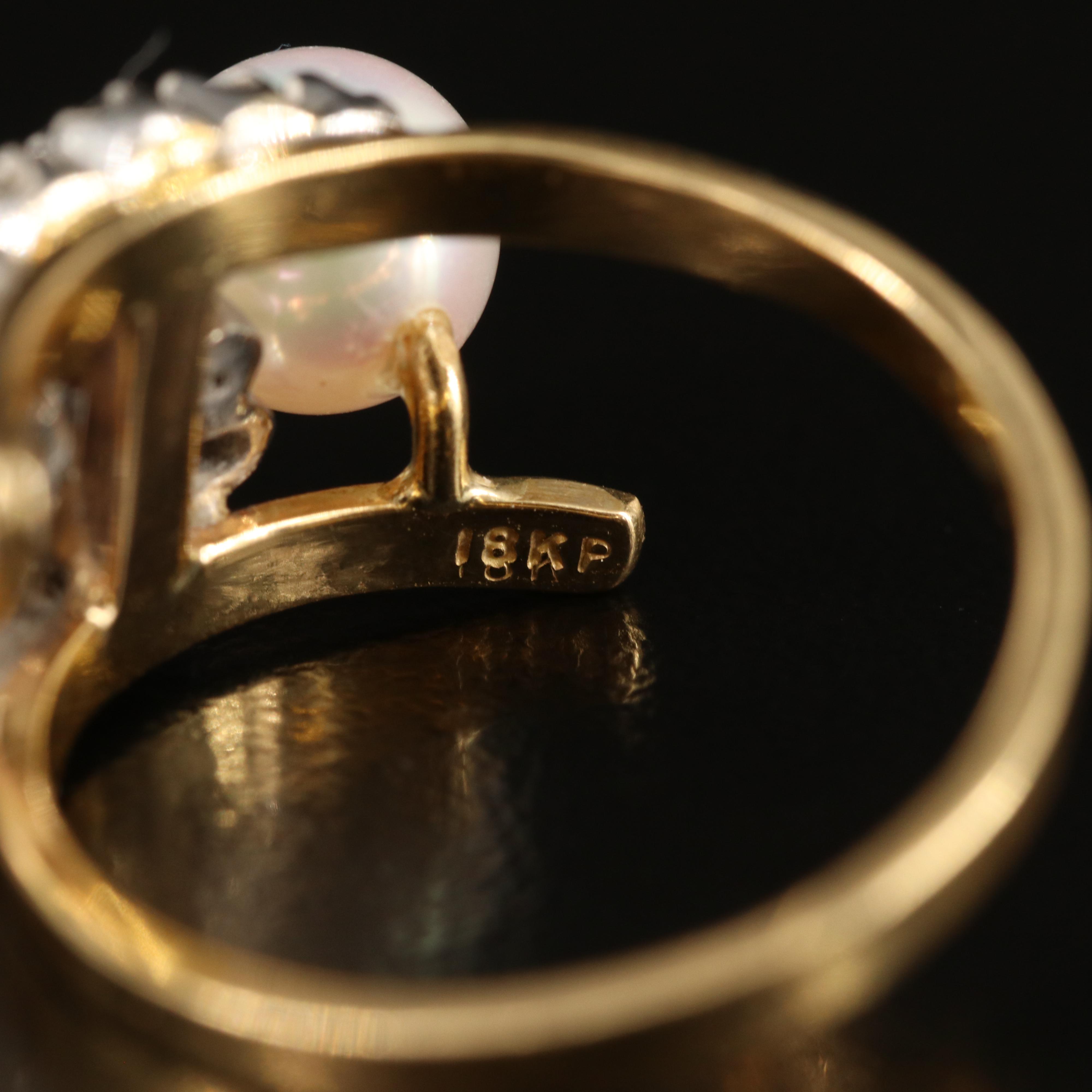 18K Pearl and Diamond Bypass Ring