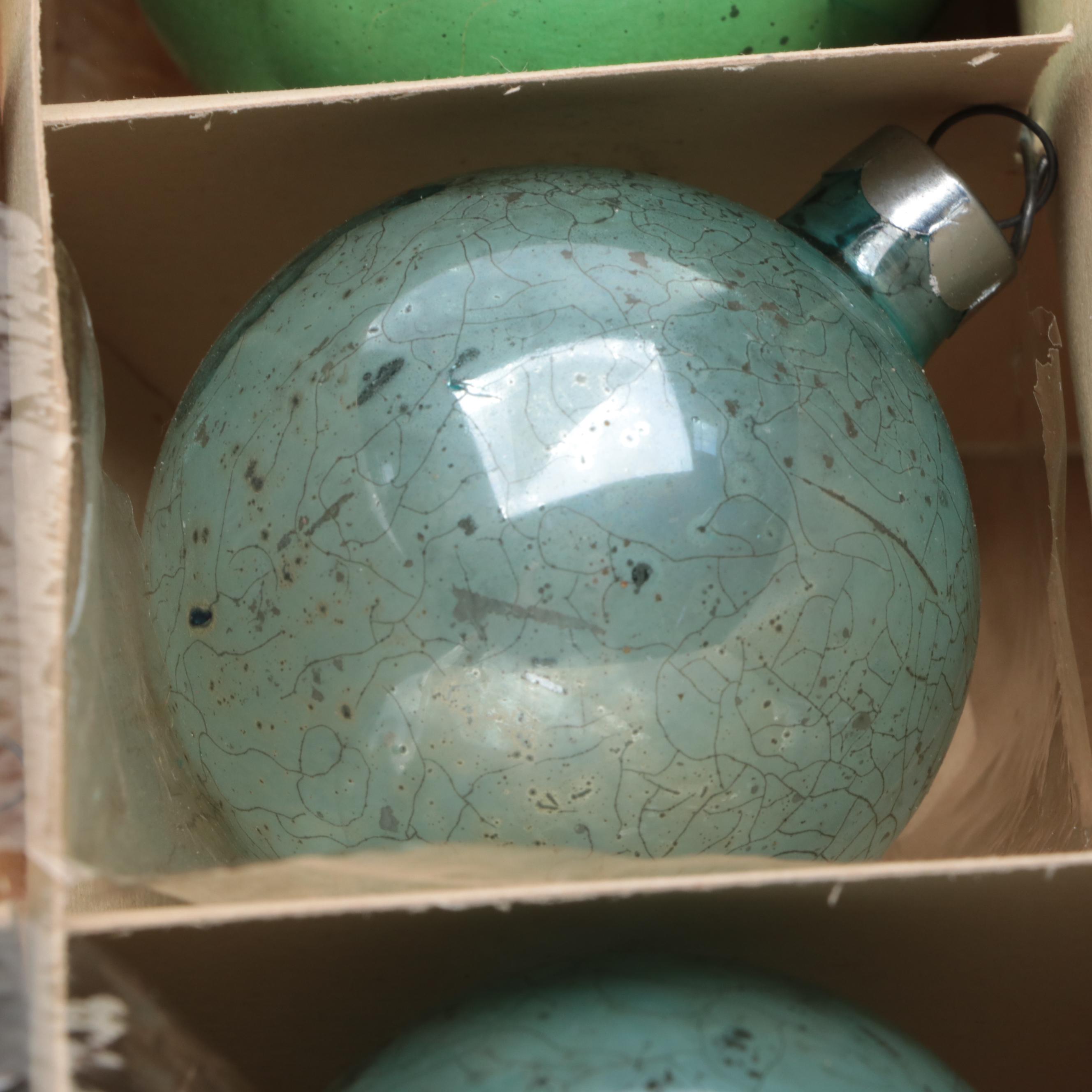 Shiny Brite Green Glass Ball Christmas Ornaments, Mid to Late 20th Century