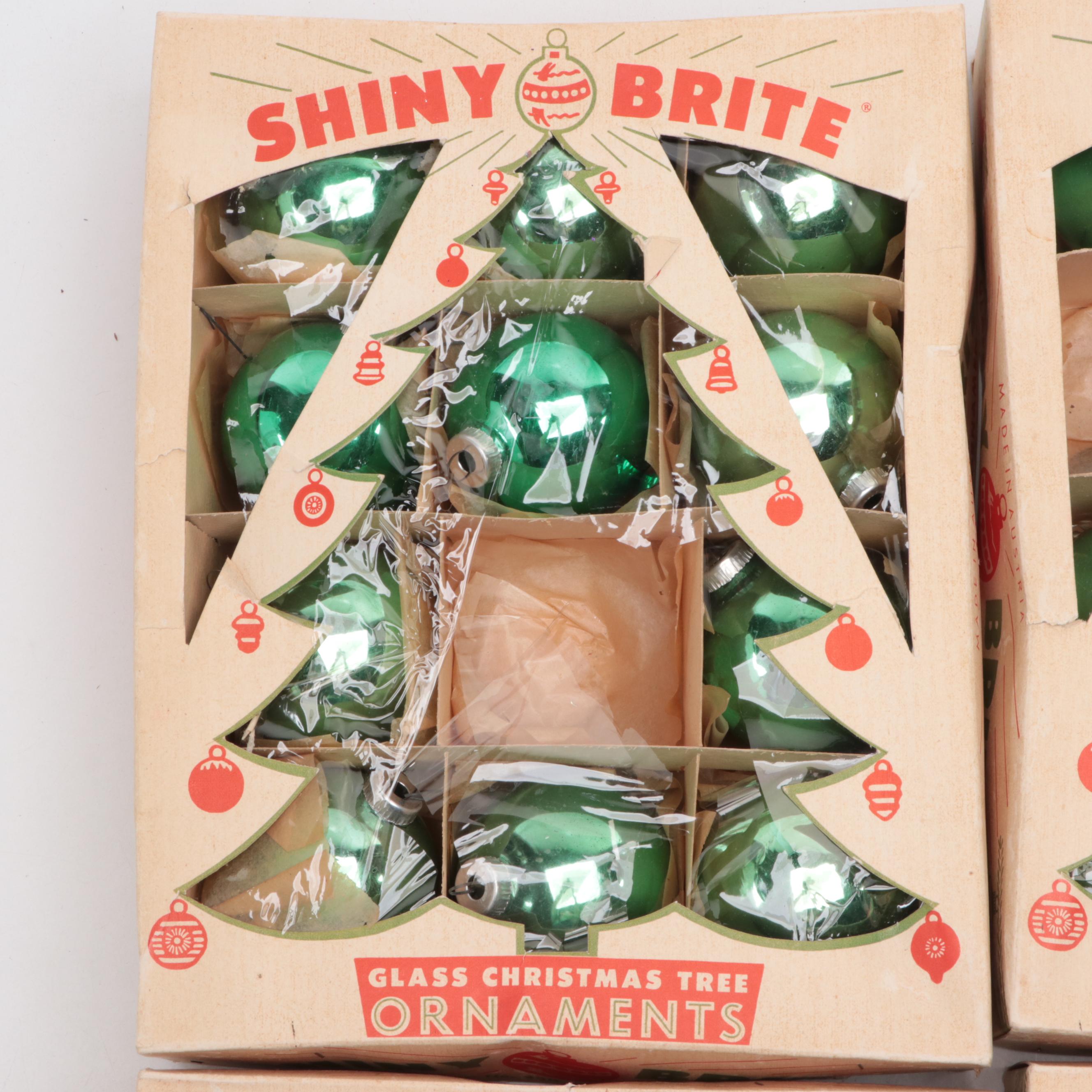 Shiny Brite Green Glass Ball Christmas Ornaments, Mid to Late 20th Century