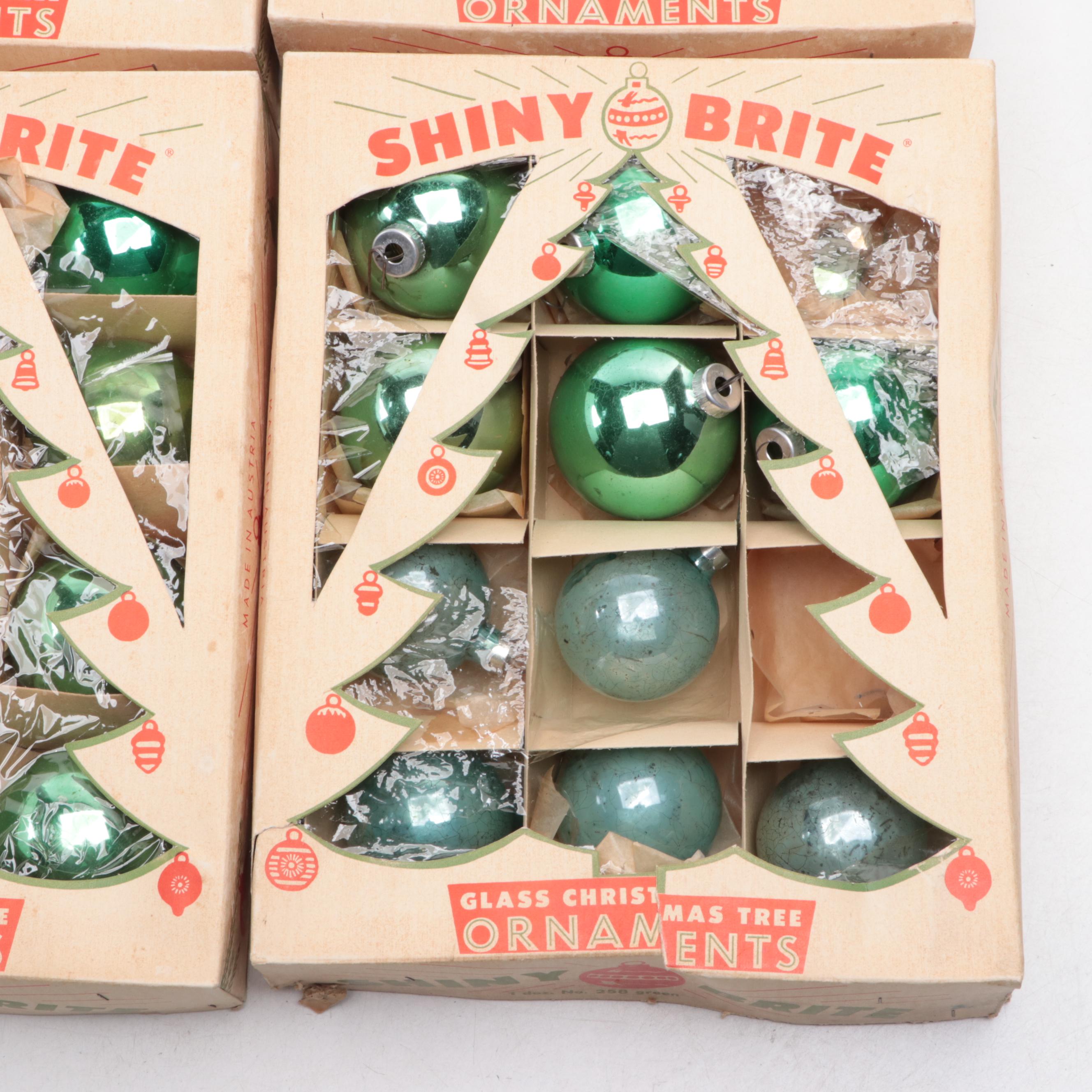 Shiny Brite Green Glass Ball Christmas Ornaments, Mid to Late 20th Century
