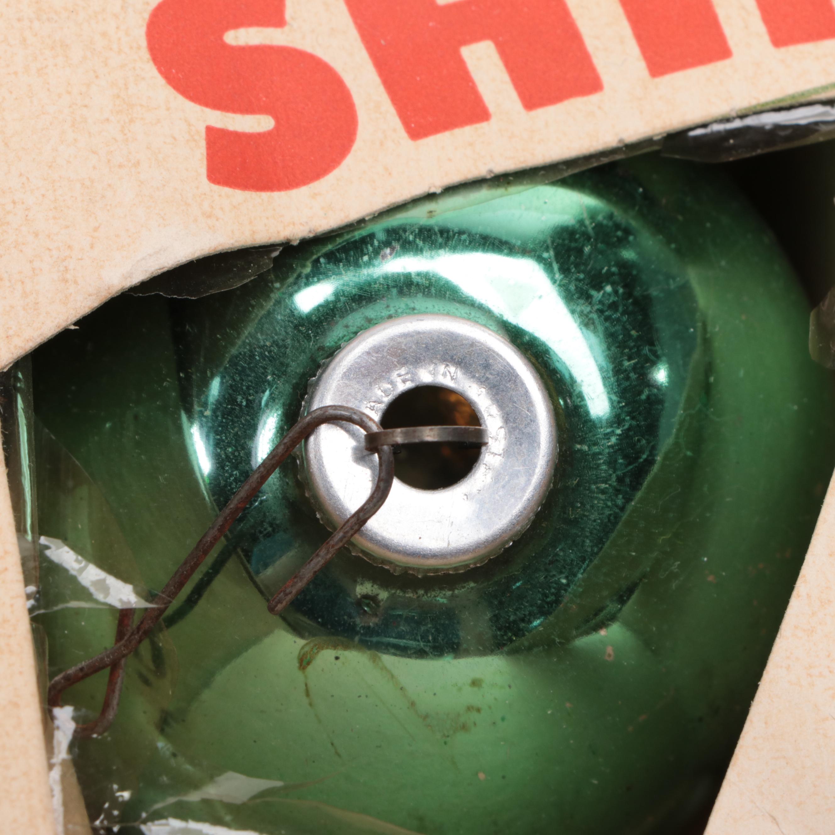 Shiny Brite Green Glass Ball Christmas Ornaments, Mid to Late 20th Century