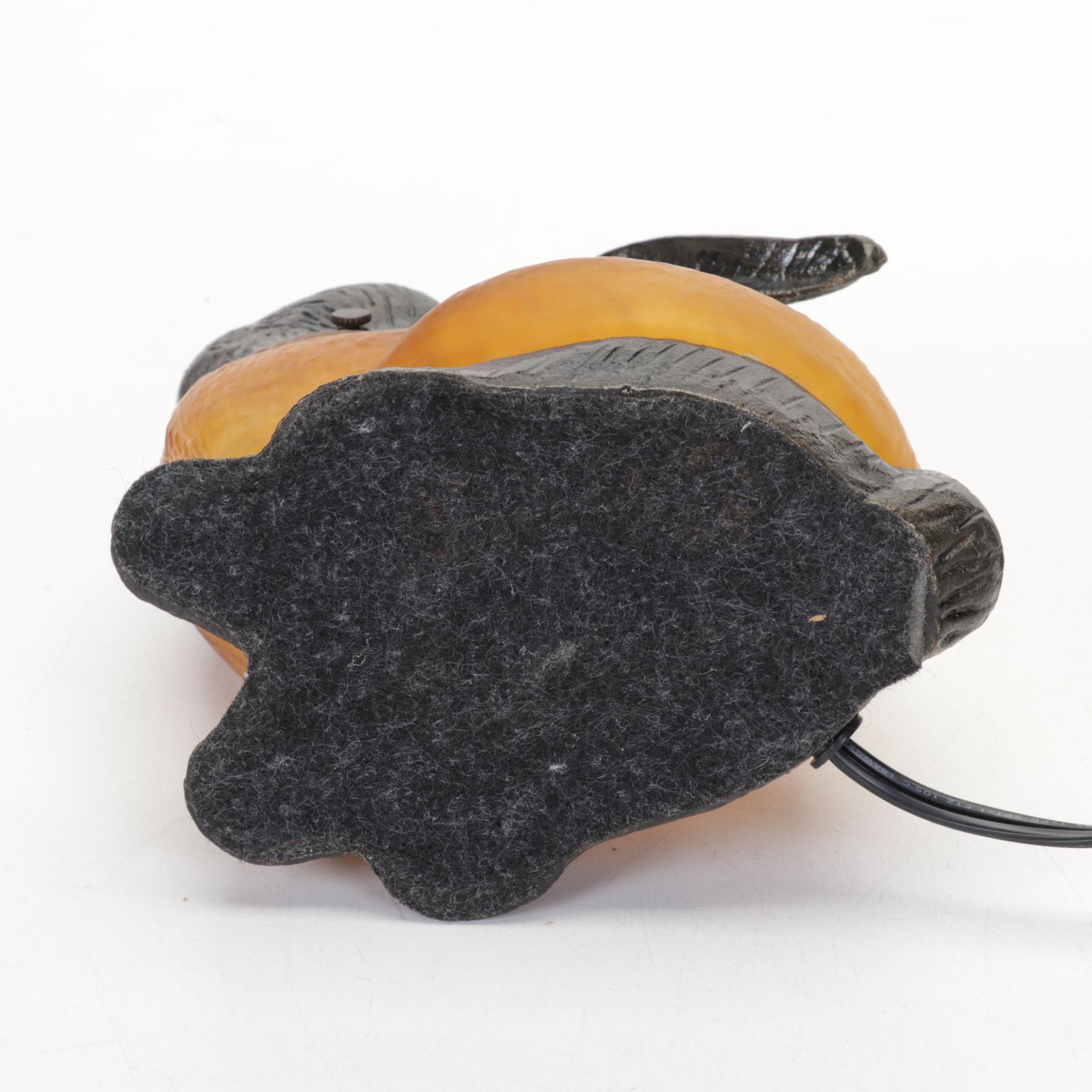 Mottled Amber Glass Rabbit Table Lamp, Porcelain Bird Clock, and More Figurines