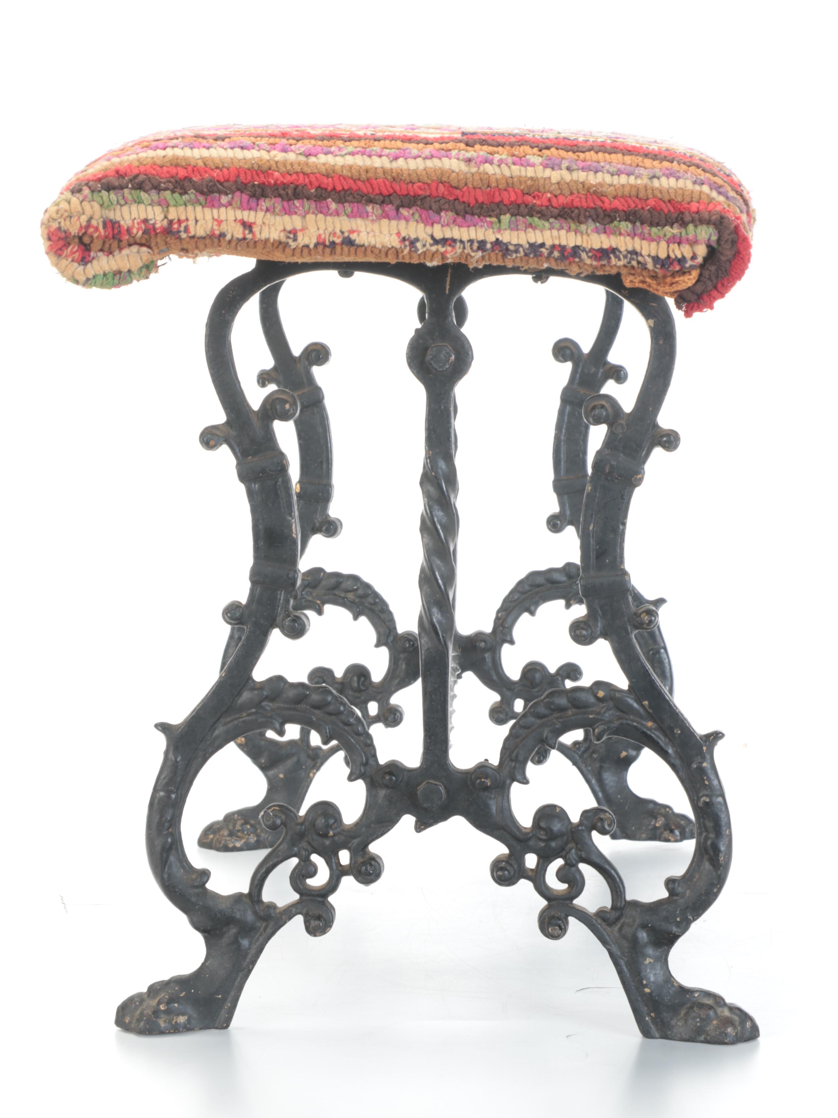 Latch Hook Rug Upholstered Trestle Base Piano Bench