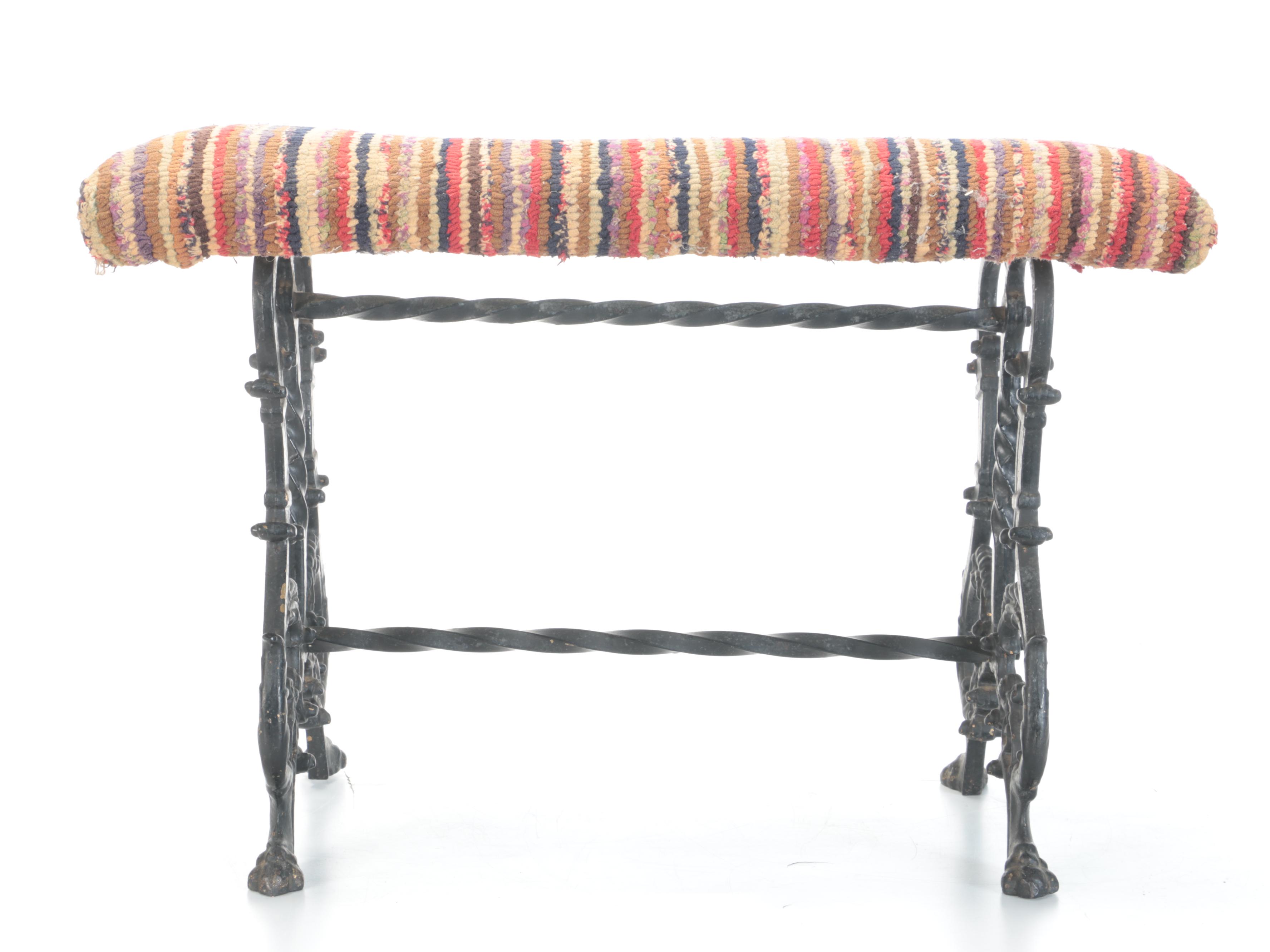 Latch Hook Rug Upholstered Trestle Base Piano Bench