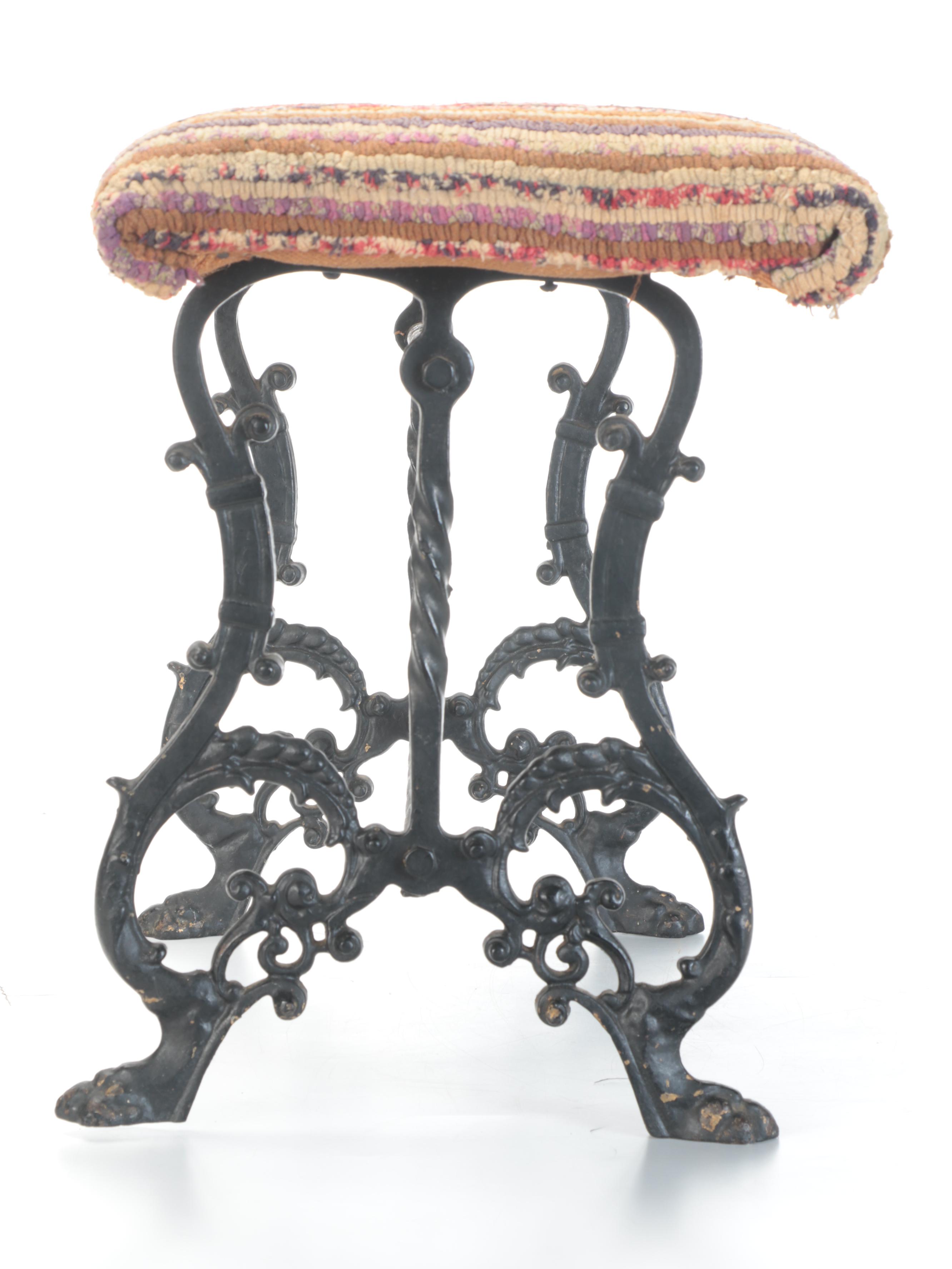 Latch Hook Rug Upholstered Trestle Base Piano Bench