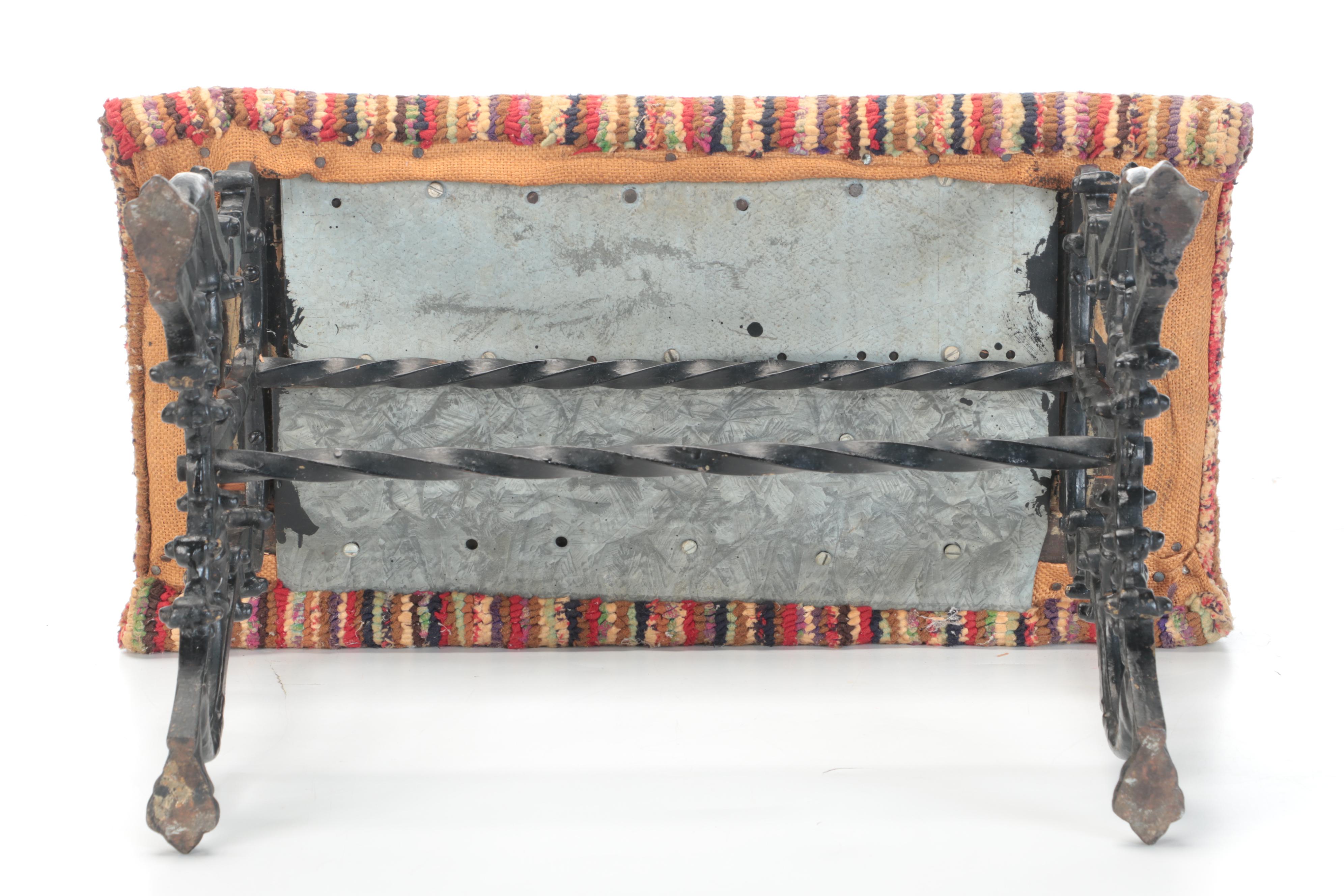 Latch Hook Rug Upholstered Trestle Base Piano Bench