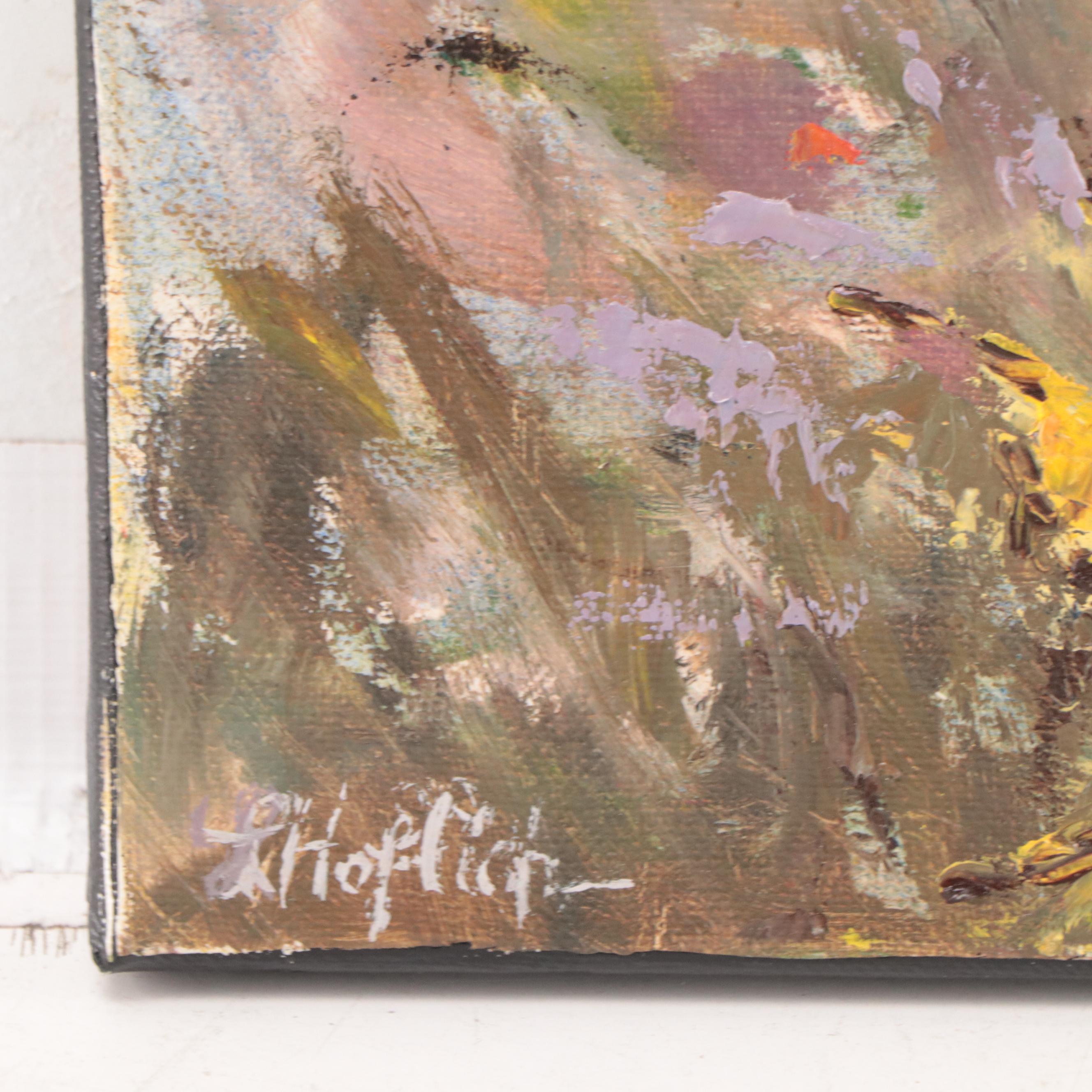 Lesley Haflich Abstracted Oil Painting of Butterflies