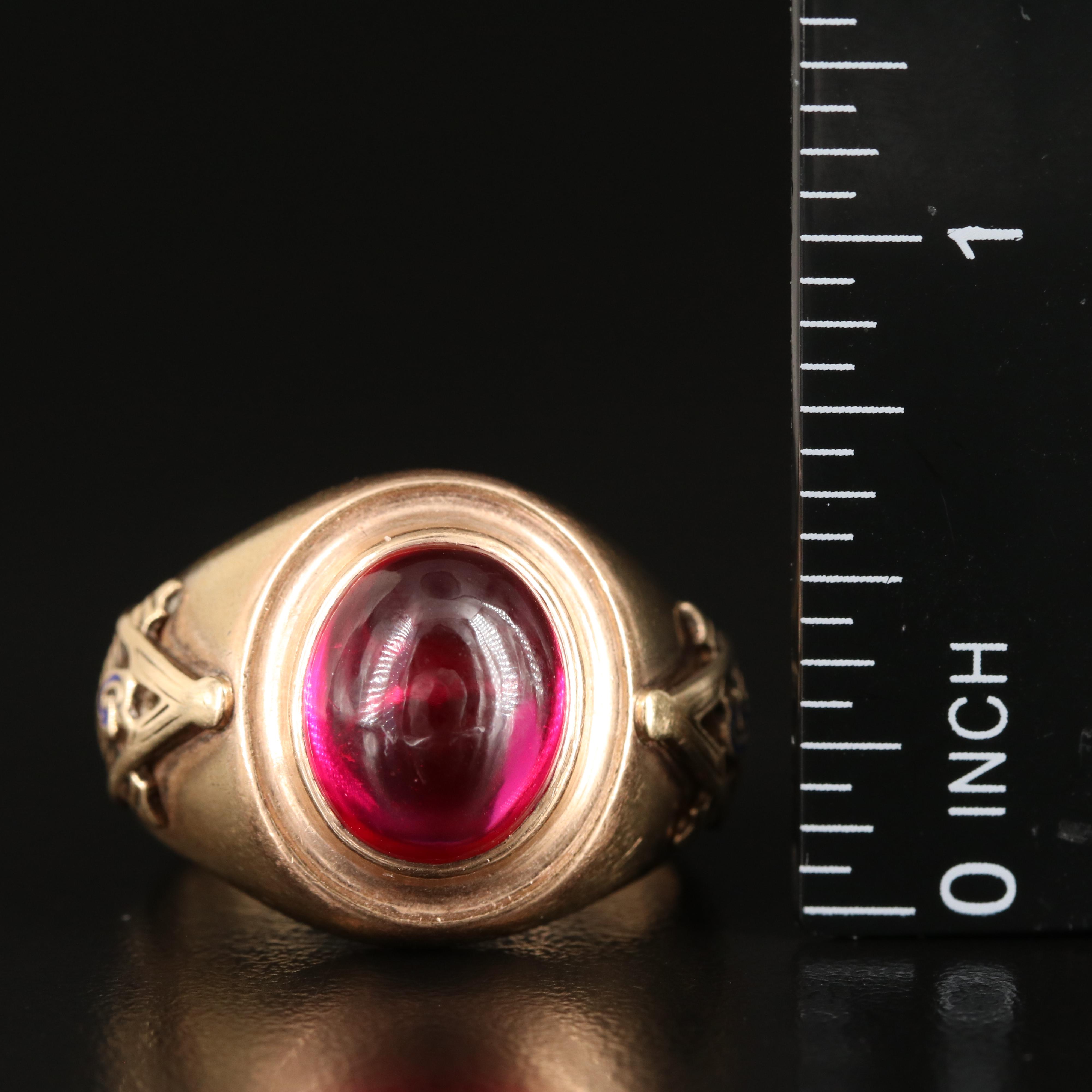 Vintage 10K Ruby Masonic Ring with Enamel Accents