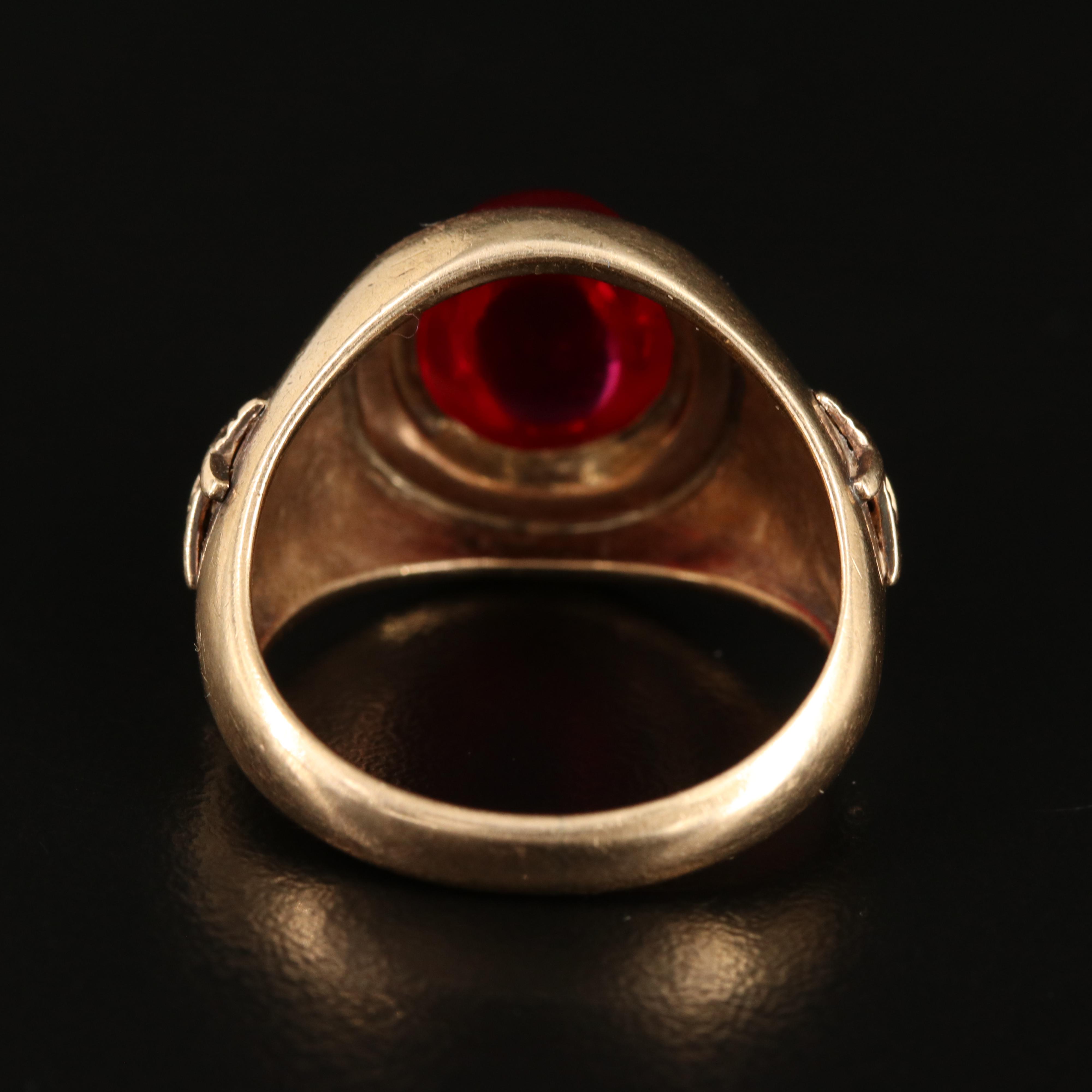 Vintage 10K Ruby Masonic Ring with Enamel Accents