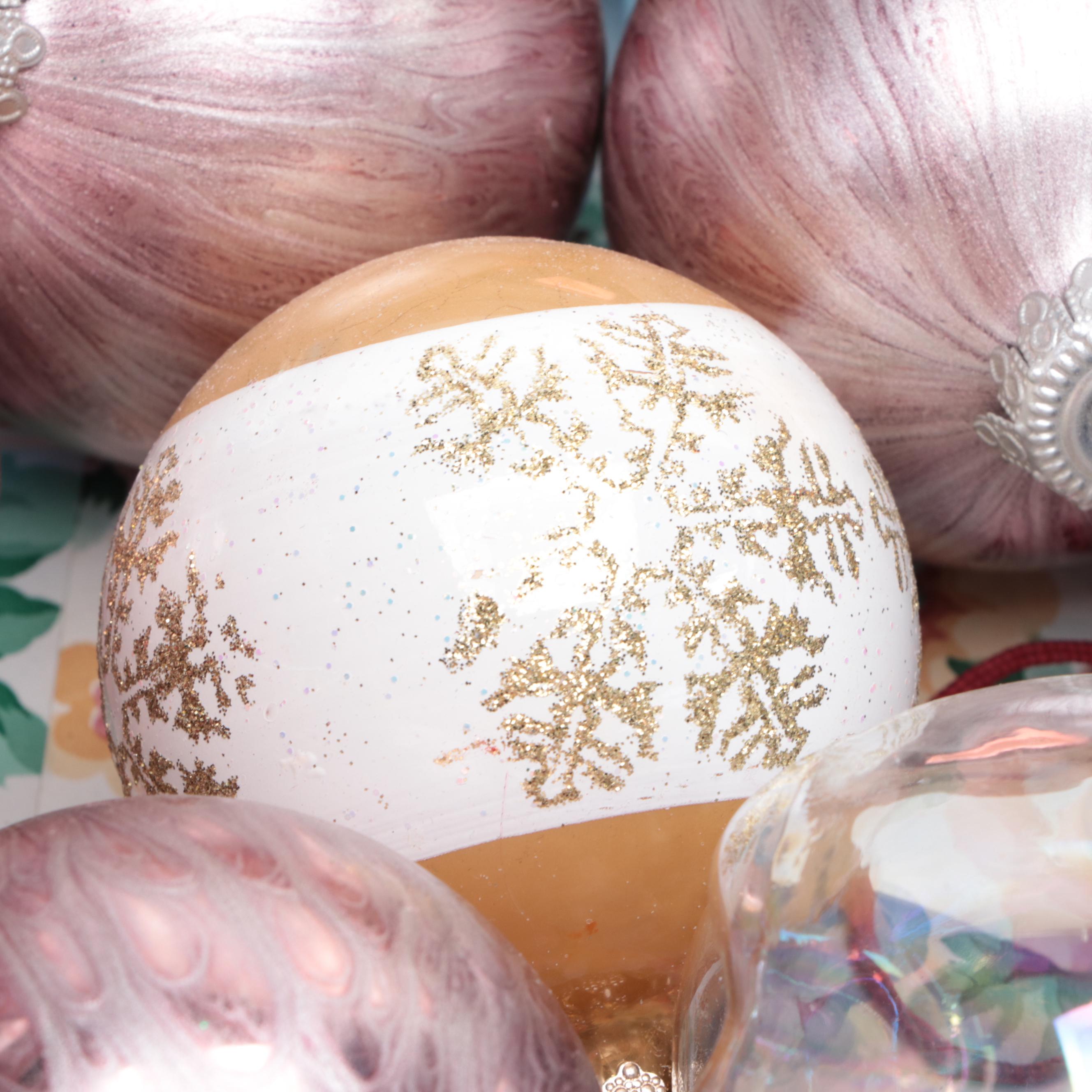 Hand Made Woven Wood Basket With Christmas Ornaments