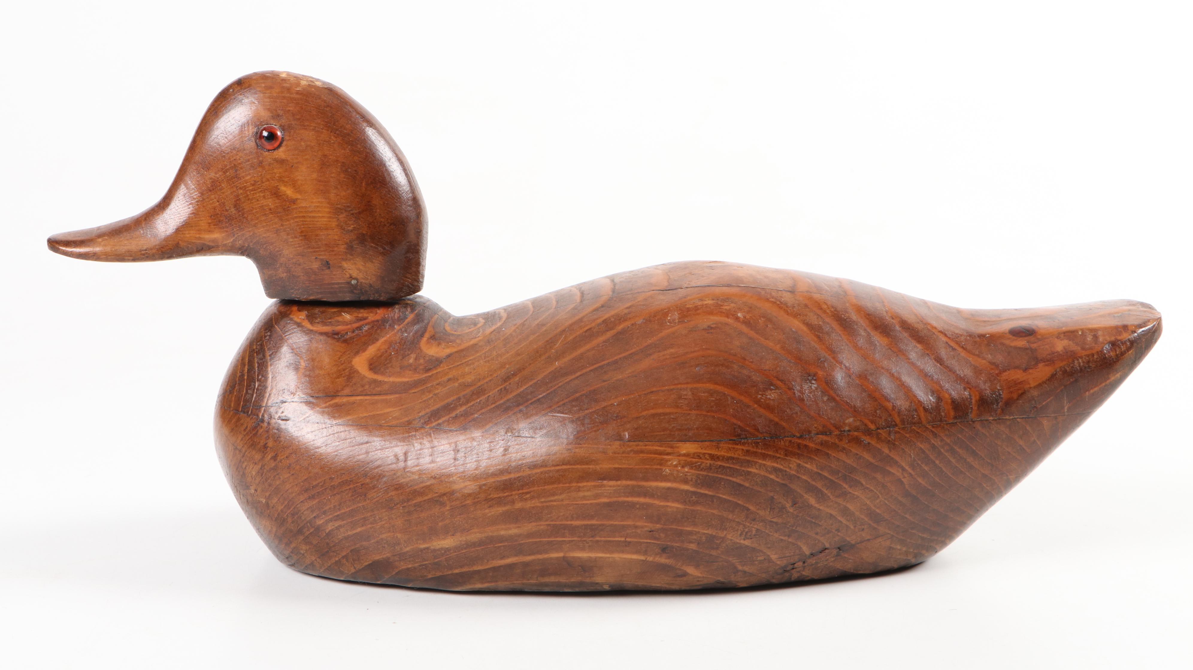 Handmade Carved Wood Duck Decoy with Glass Eyes