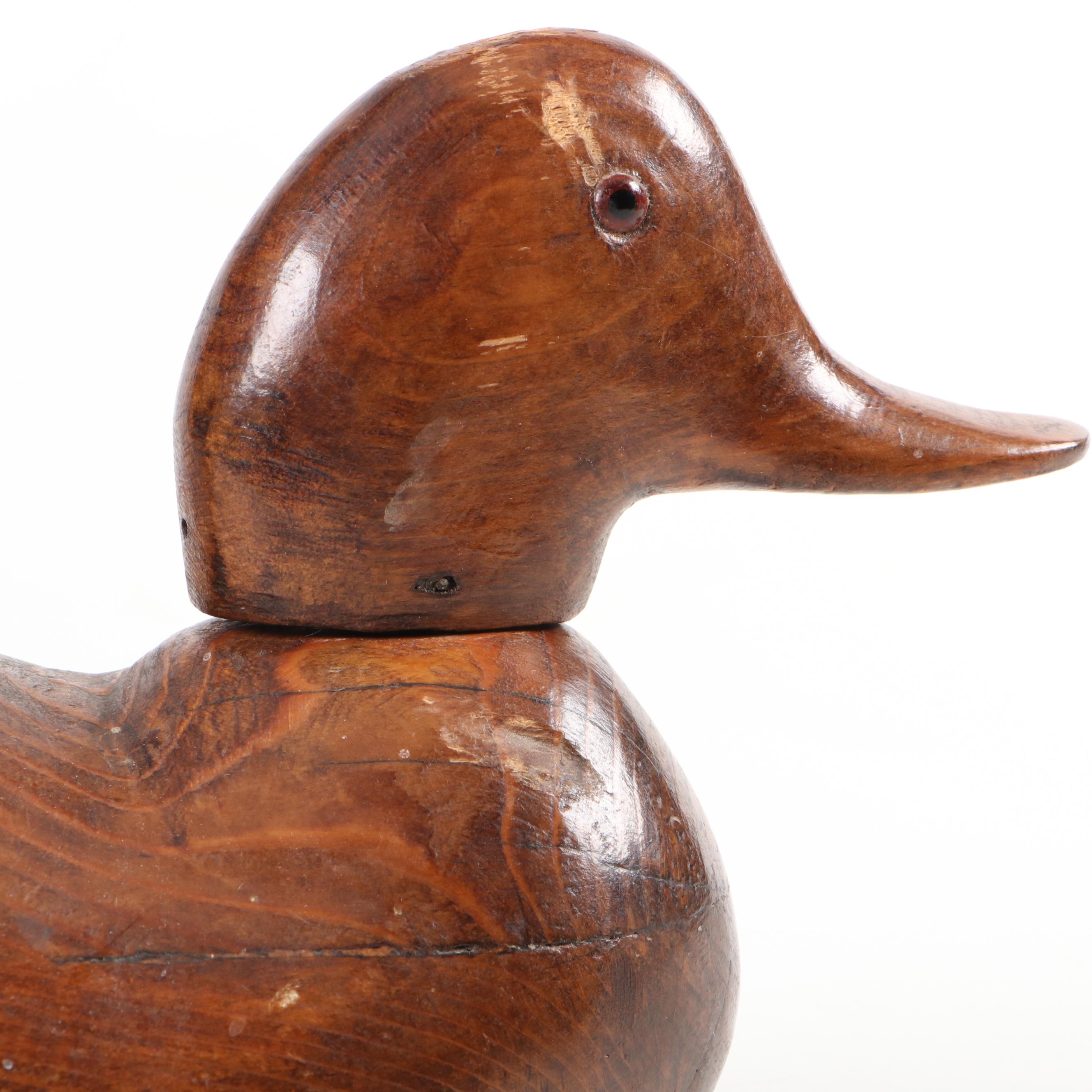 Handmade Carved Wood Duck Decoy with Glass Eyes