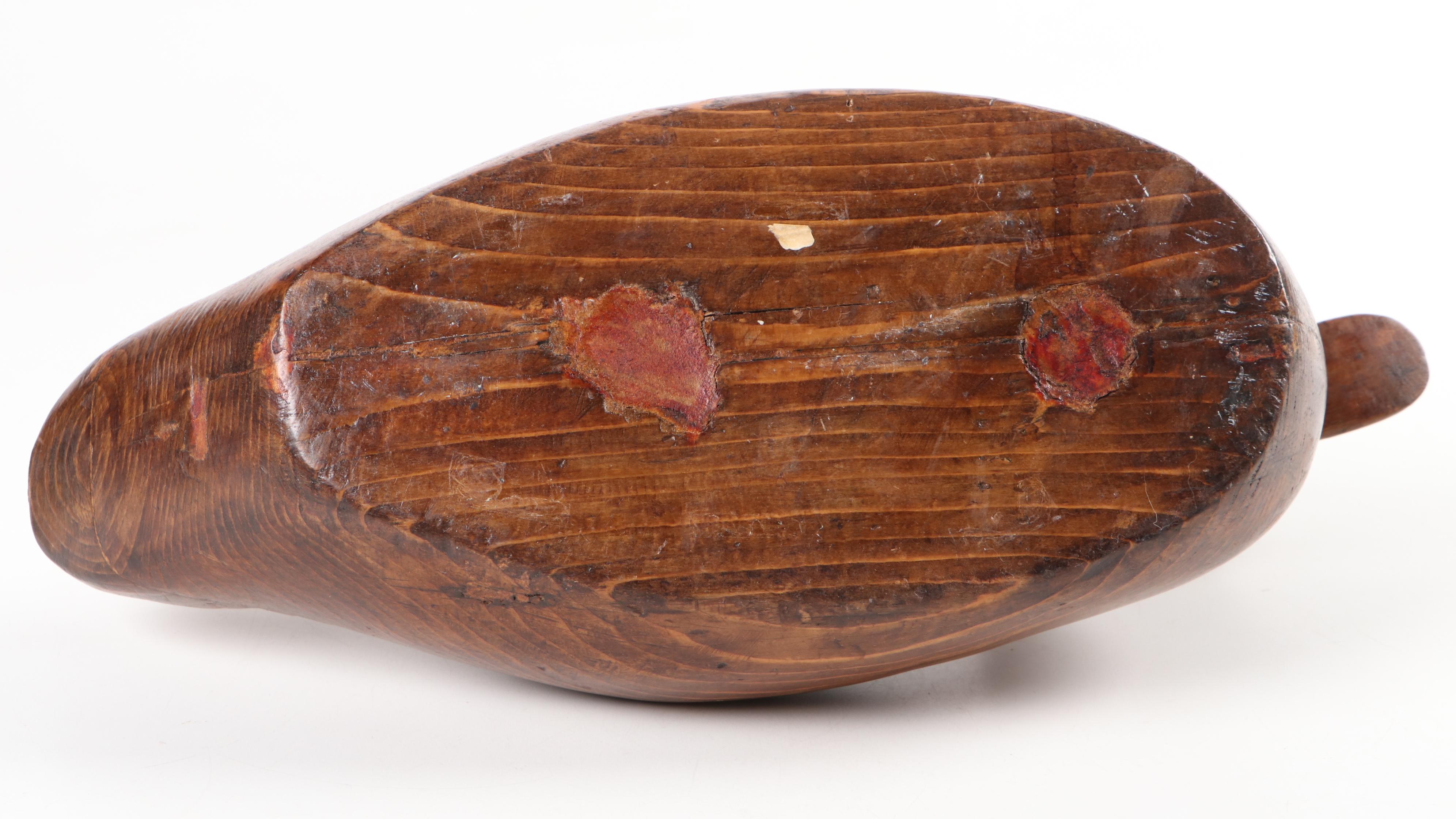 Handmade Carved Wood Duck Decoy with Glass Eyes