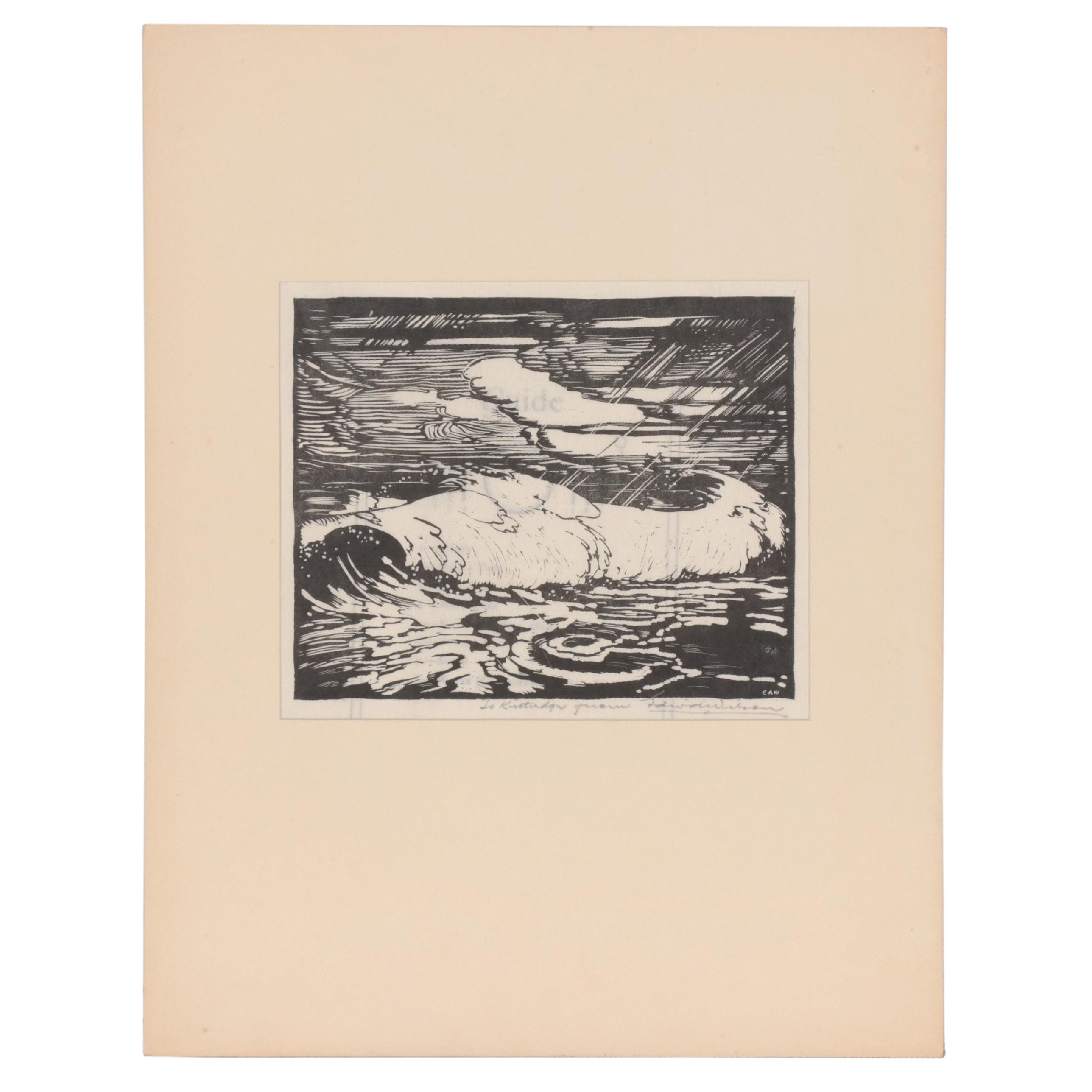 Edwin Wilson Linocut Party Invitation, Mid-20th Century