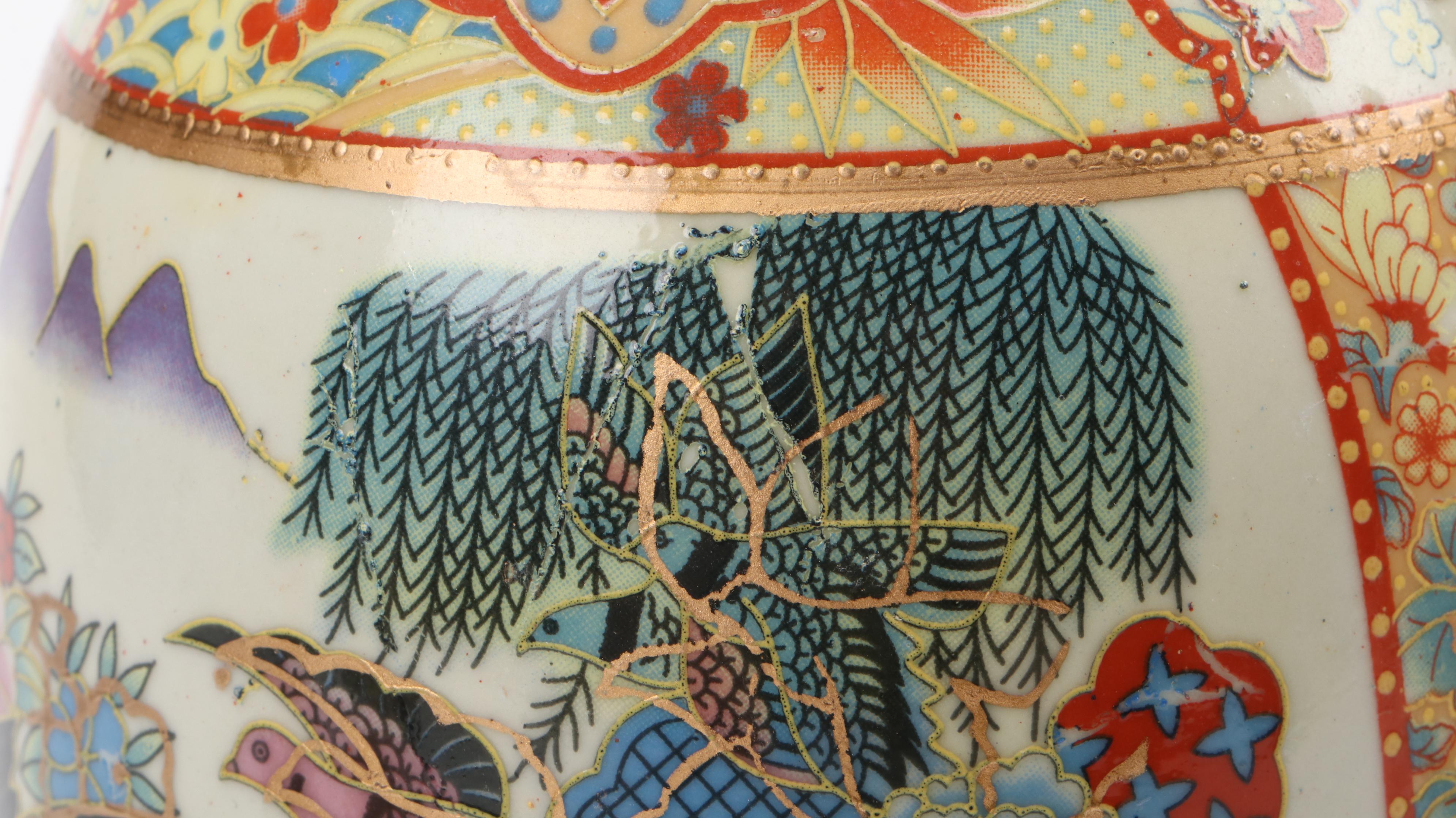 Chinese Satsuma Style Ceramic Vases and Temple Jars