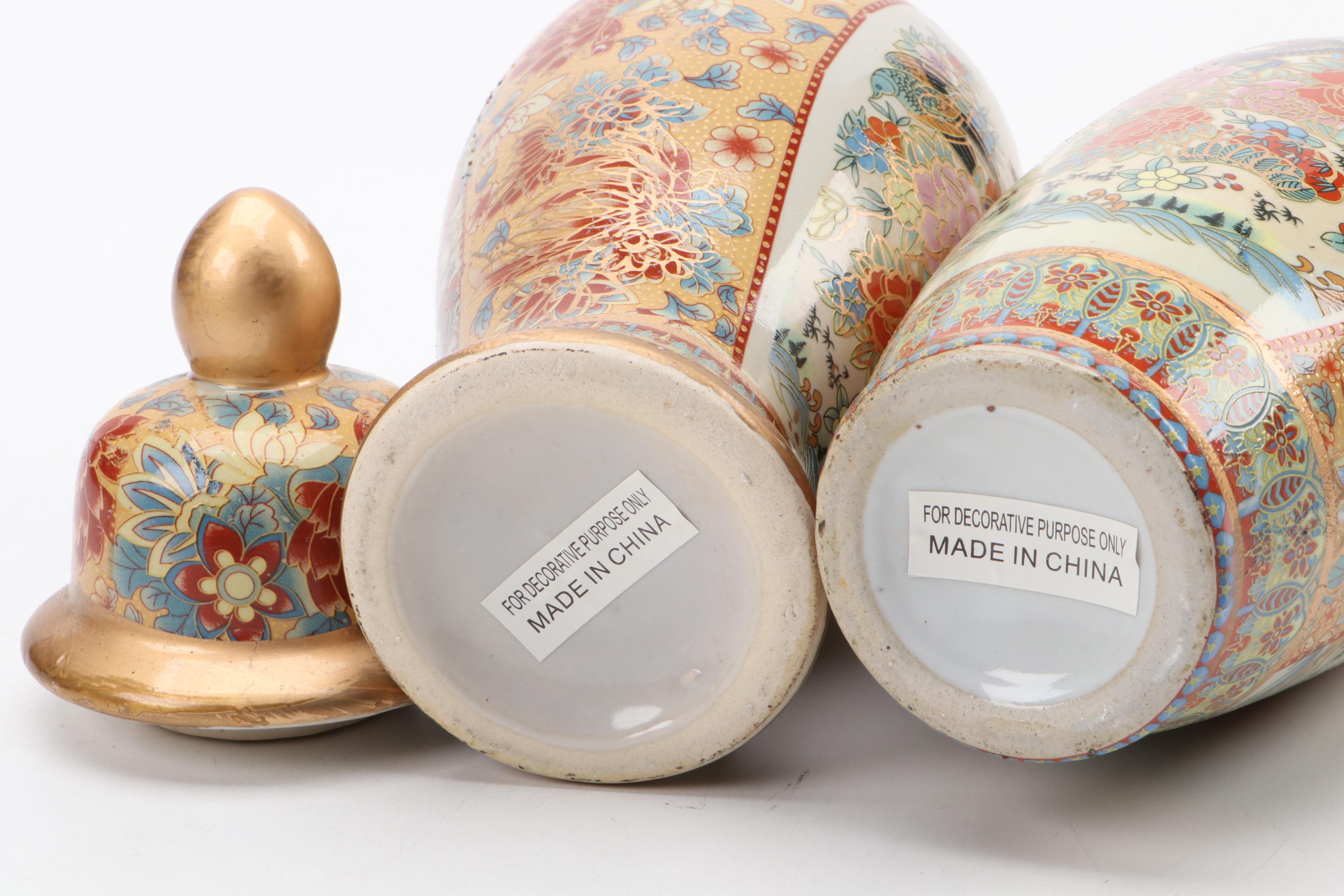 Chinese Satsuma Style Ceramic Vases and Temple Jars