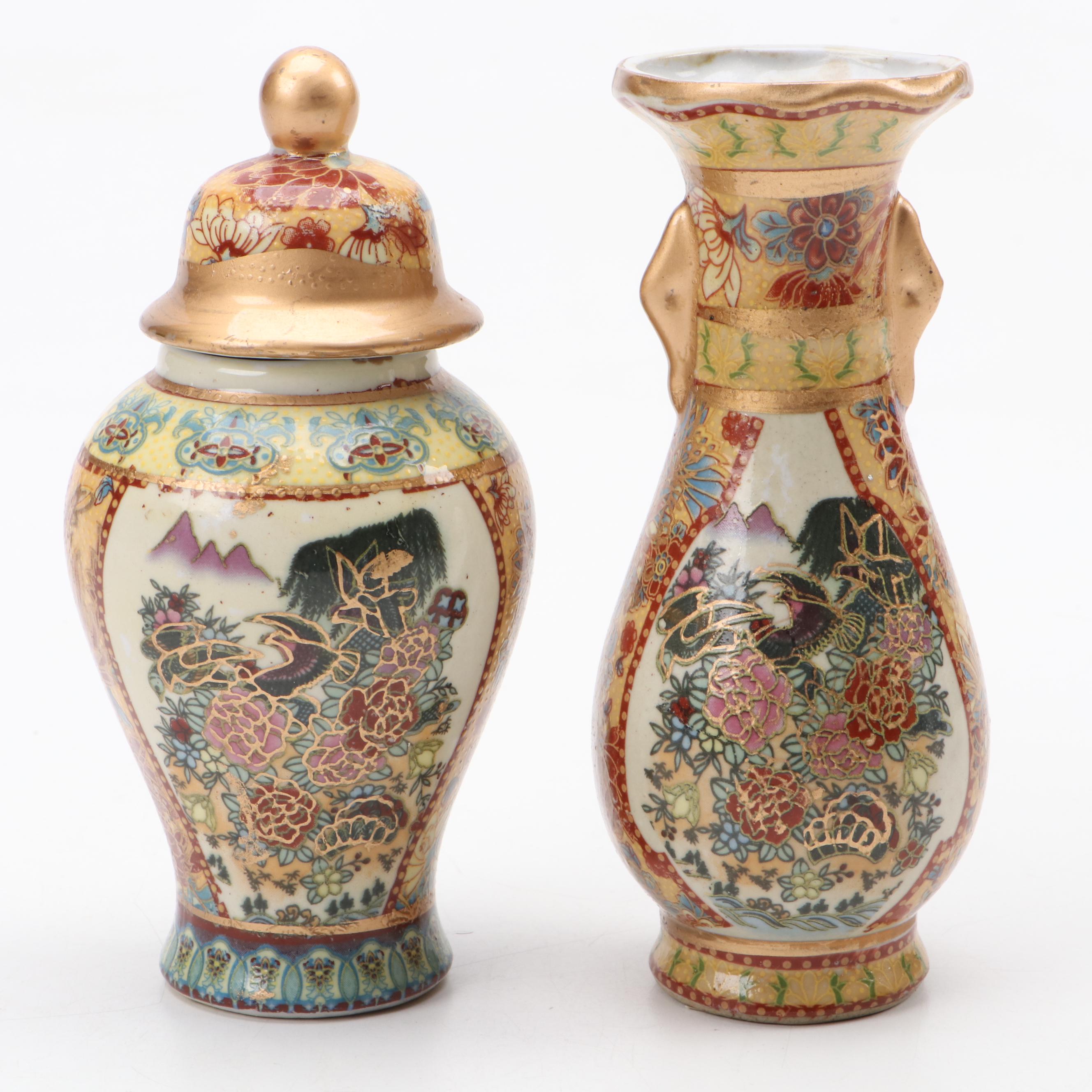 Chinese Satsuma Style Ceramic Vases and Temple Jars