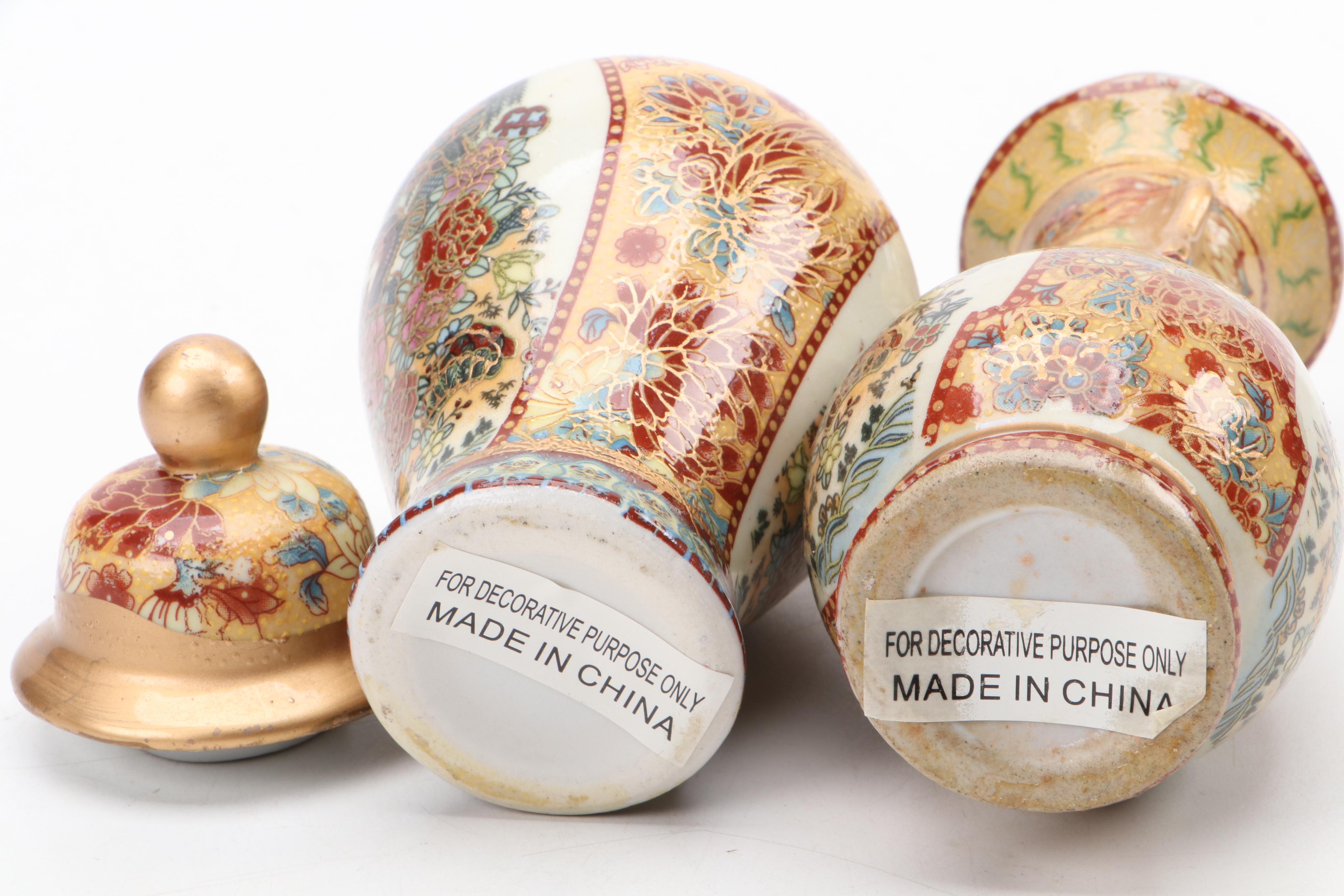 Chinese Satsuma Style Ceramic Vases and Temple Jars