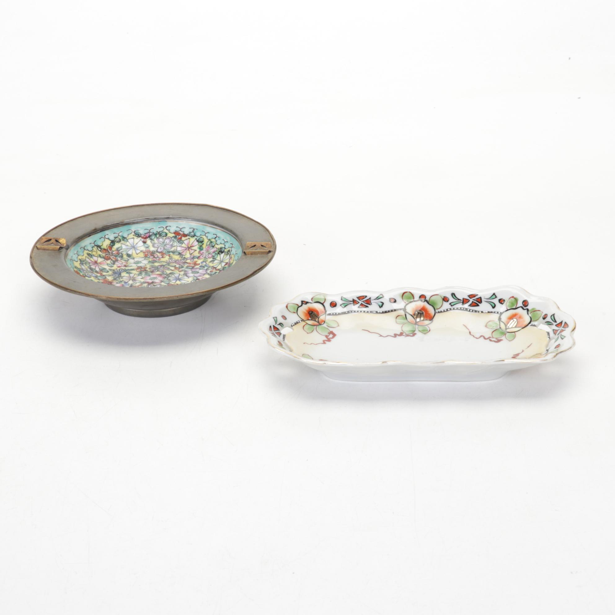 Ceramic Bird Wall Pocket, Hand-Painted Nippon Dish, and Other Tableware