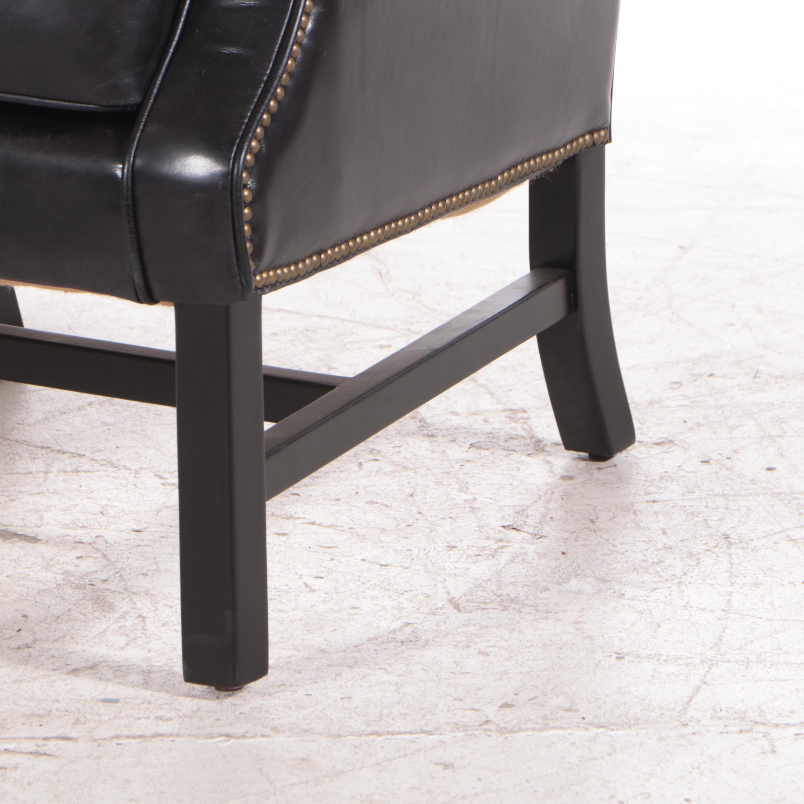 Brass Nailhead Trimmed Leather Wingback Armchair