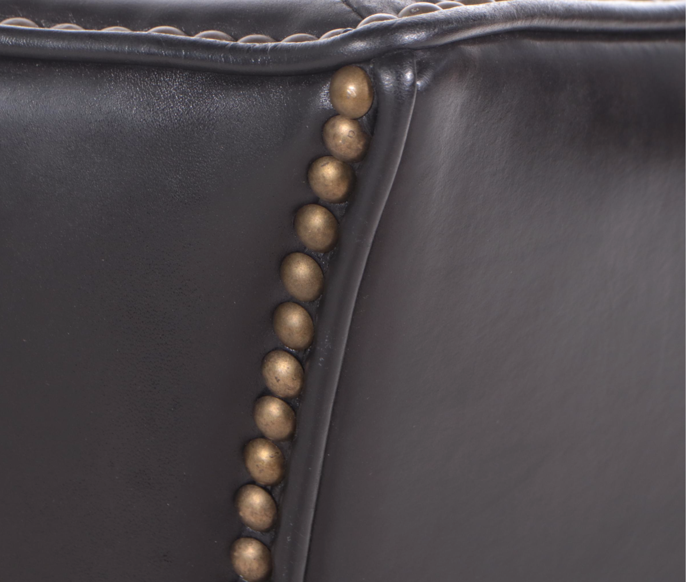 Brass Nailhead Trimmed Leather Wingback Armchair