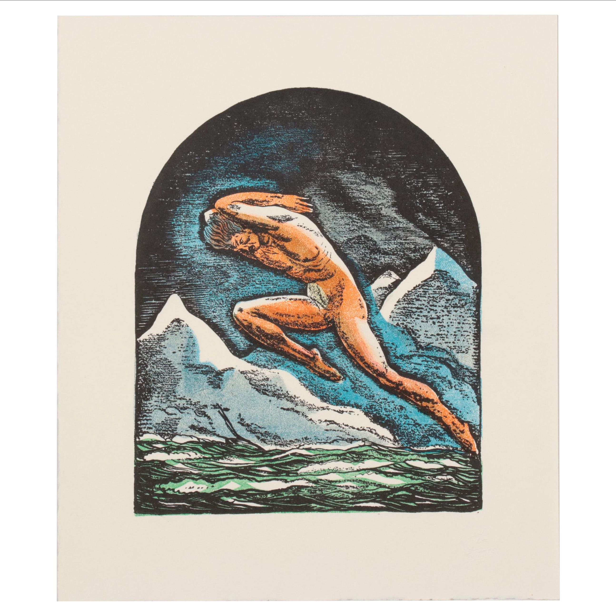 Linocut After Rockwell Kent "North Wind," 1978