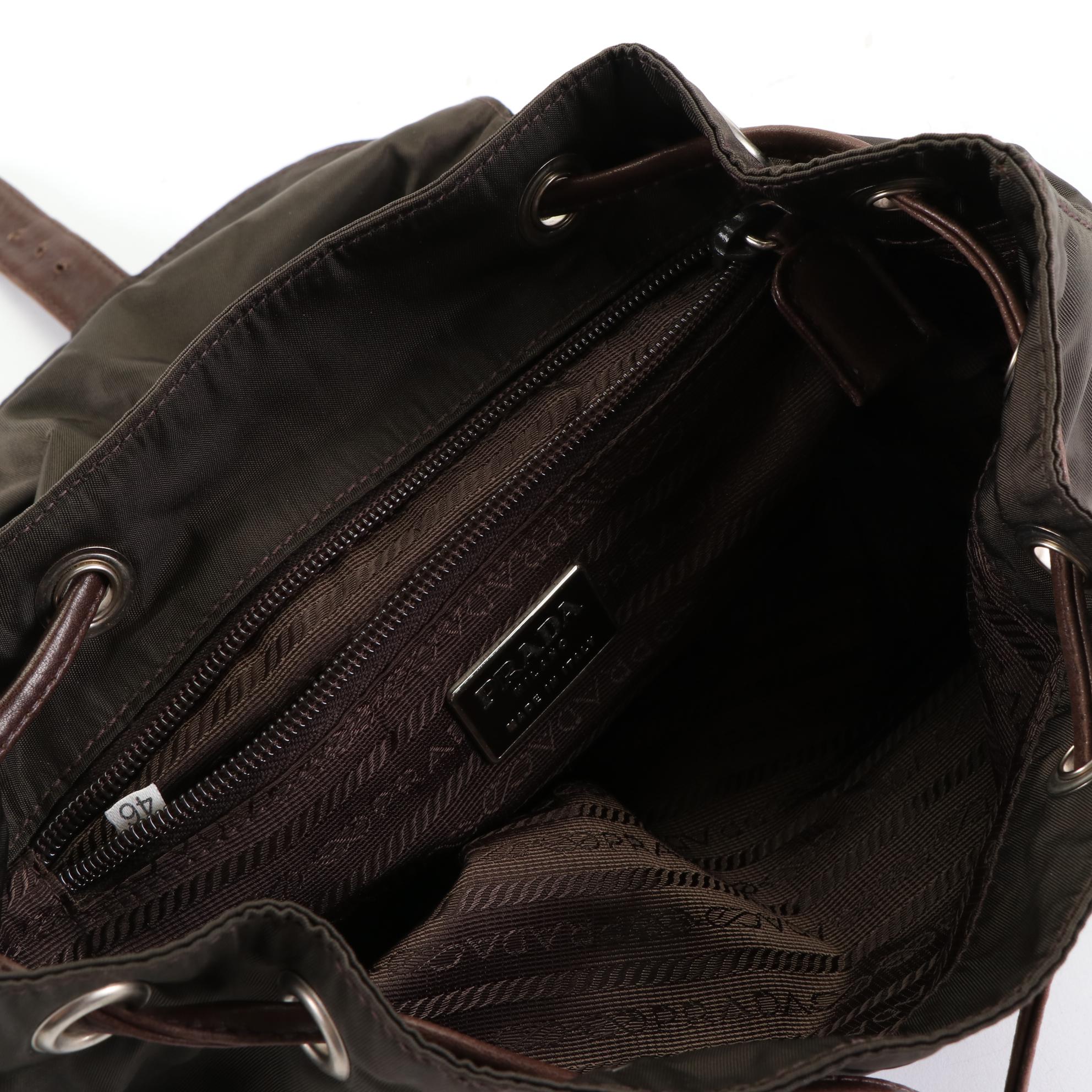 Prada Chain Strap Backpack in Green Nylon and Brown Leather