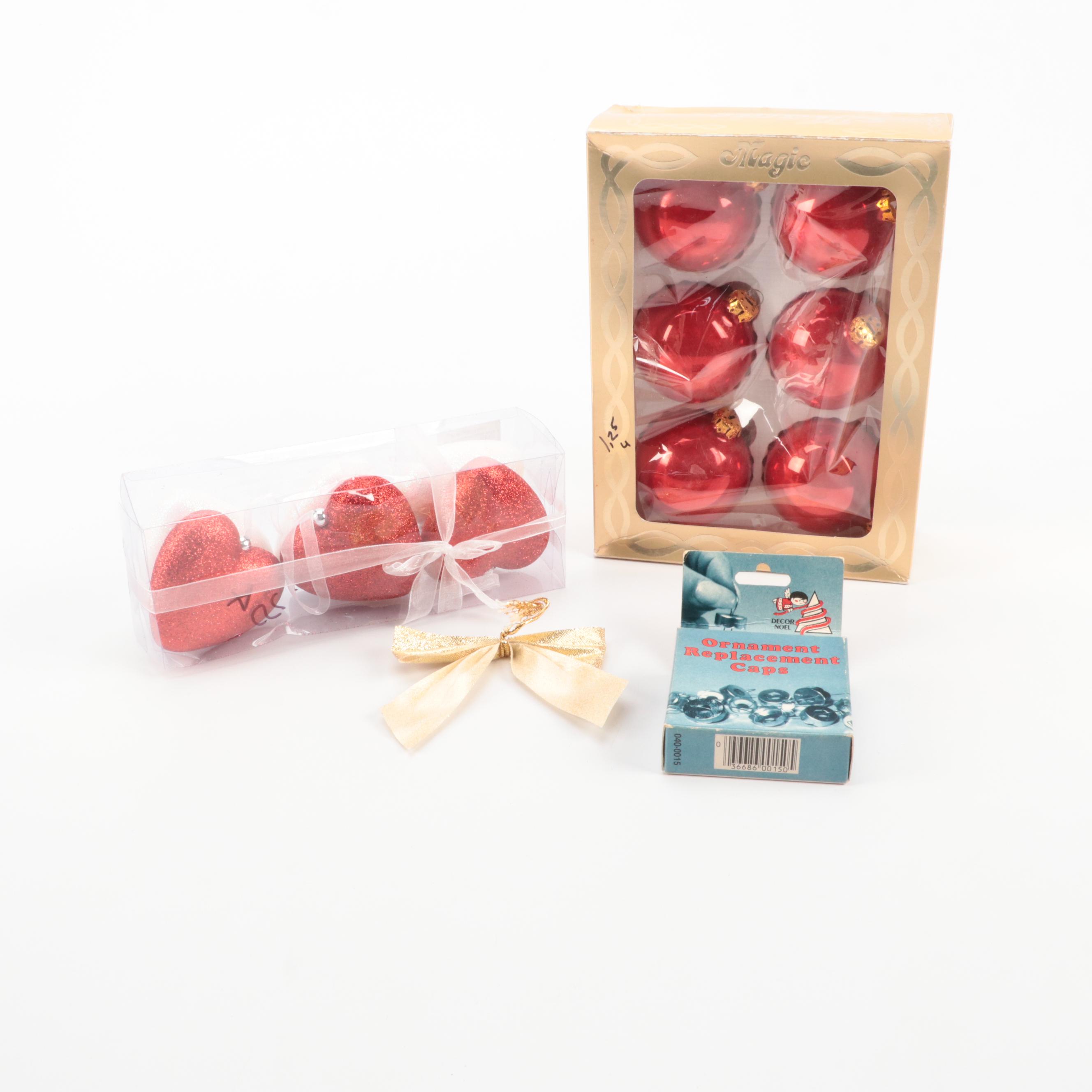 Glass Christmas Ornaments in Red, Blue, and Silver