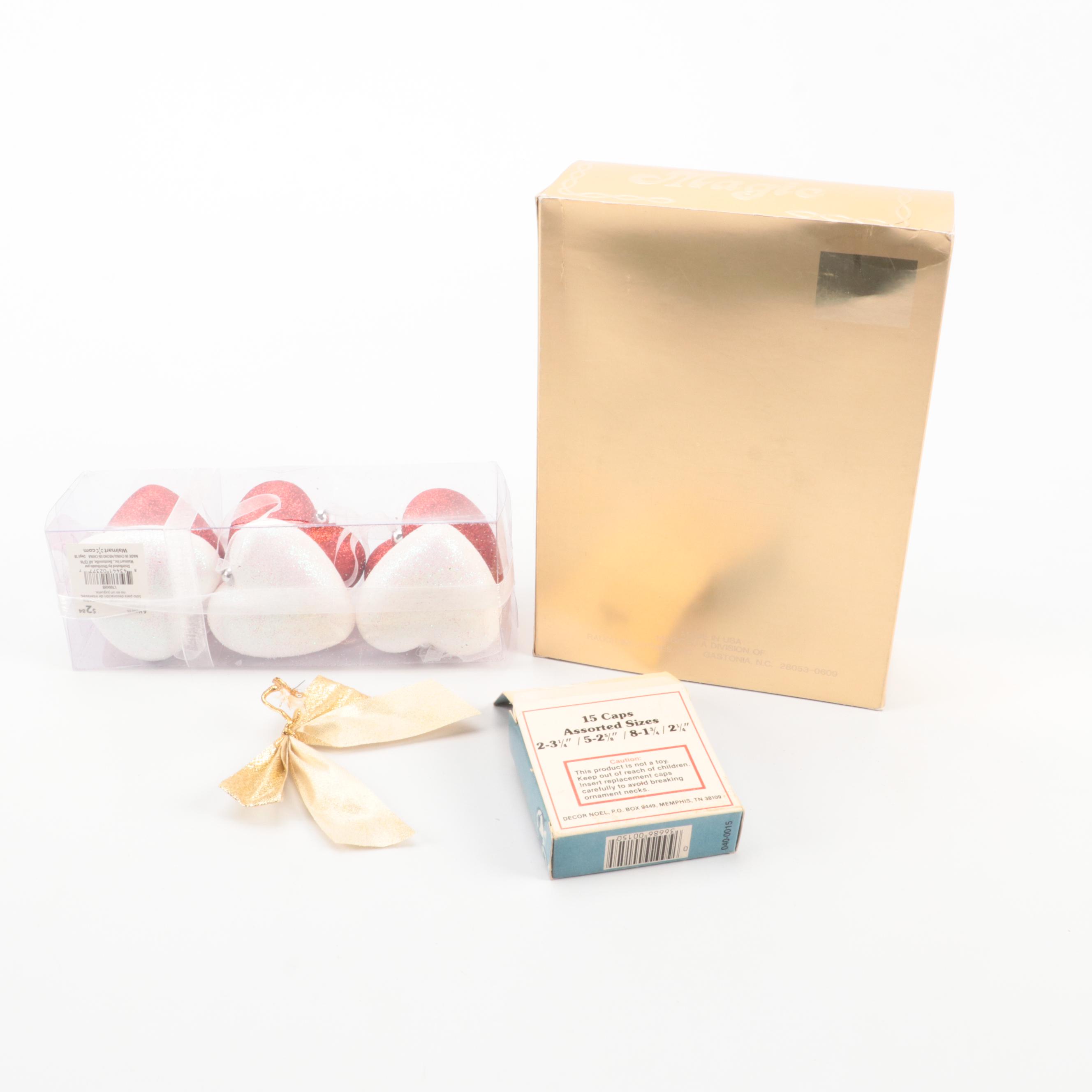 Glass Christmas Ornaments in Red, Blue, and Silver